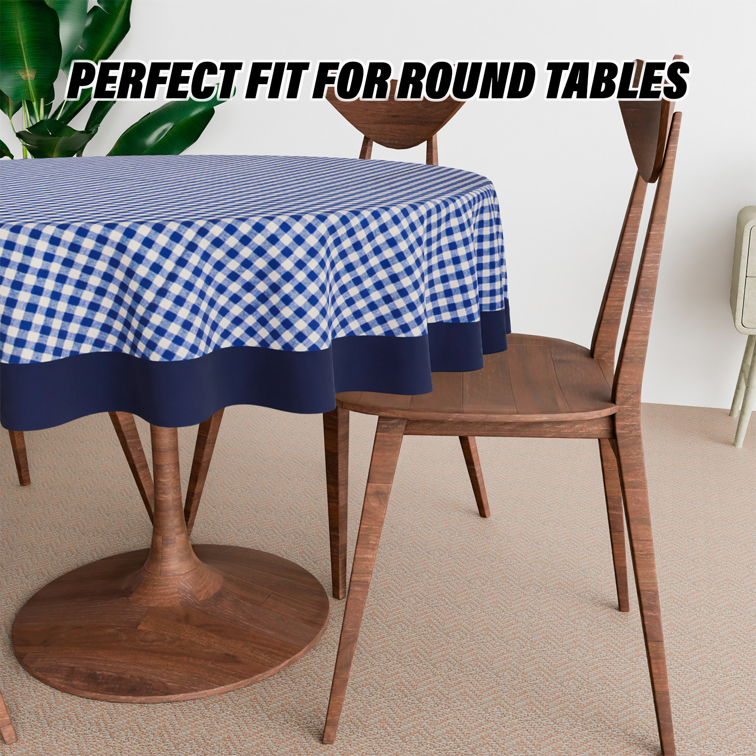Kuber Industries Round Table Cover | Cotton Table Cloth for Round Tables | 4 Seater Round Table Cloth | Barik Check Kitchen Dining Tablecloth | Tabletop Cover | 60 Inch | Blue