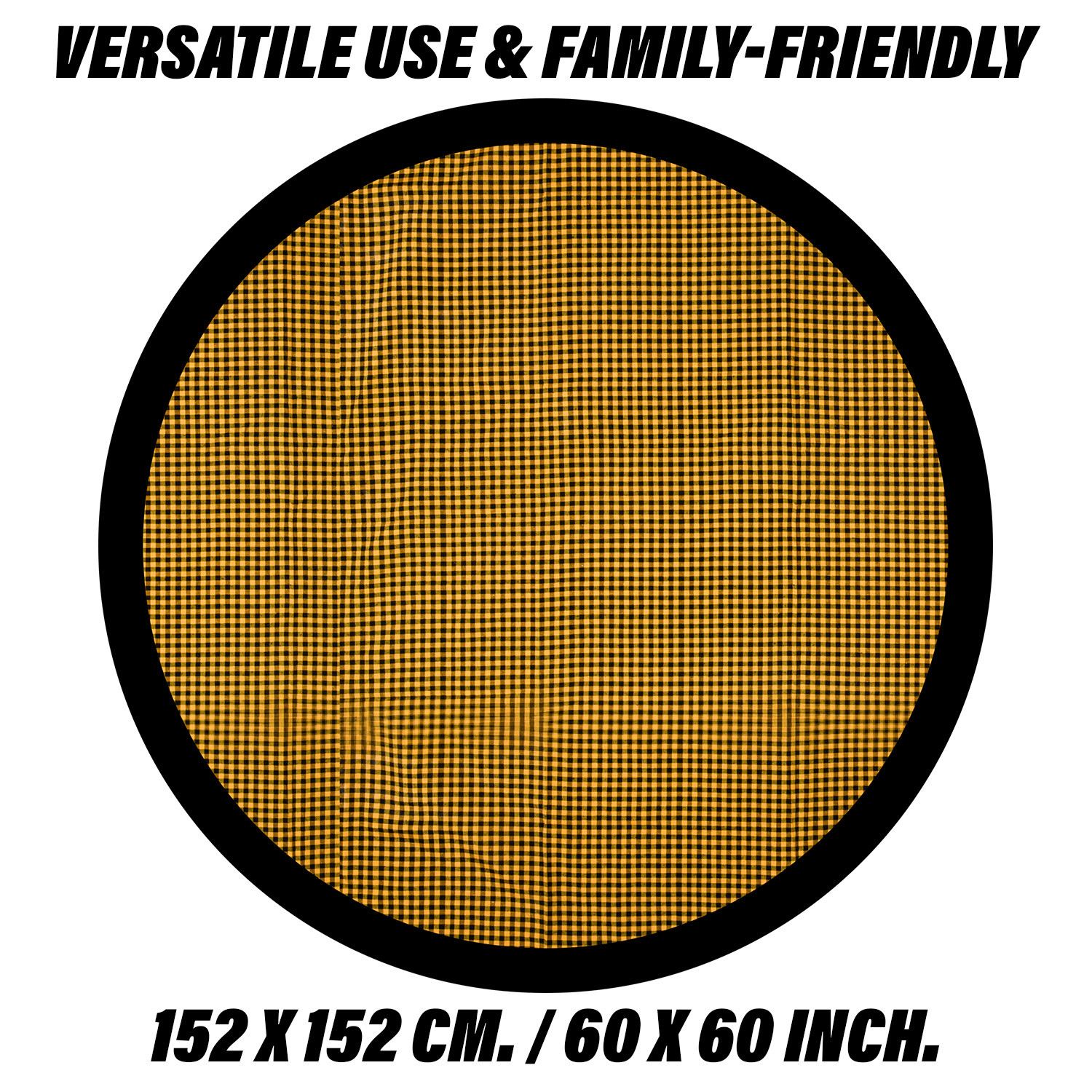 Kuber Industries Round Table Cover | Cotton Table Cloth for Round Tables | 4 Seater Round Table Cloth | Barik Check Kitchen Dining Tablecloth | Tabletop Cover | 60 Inch | Yellow