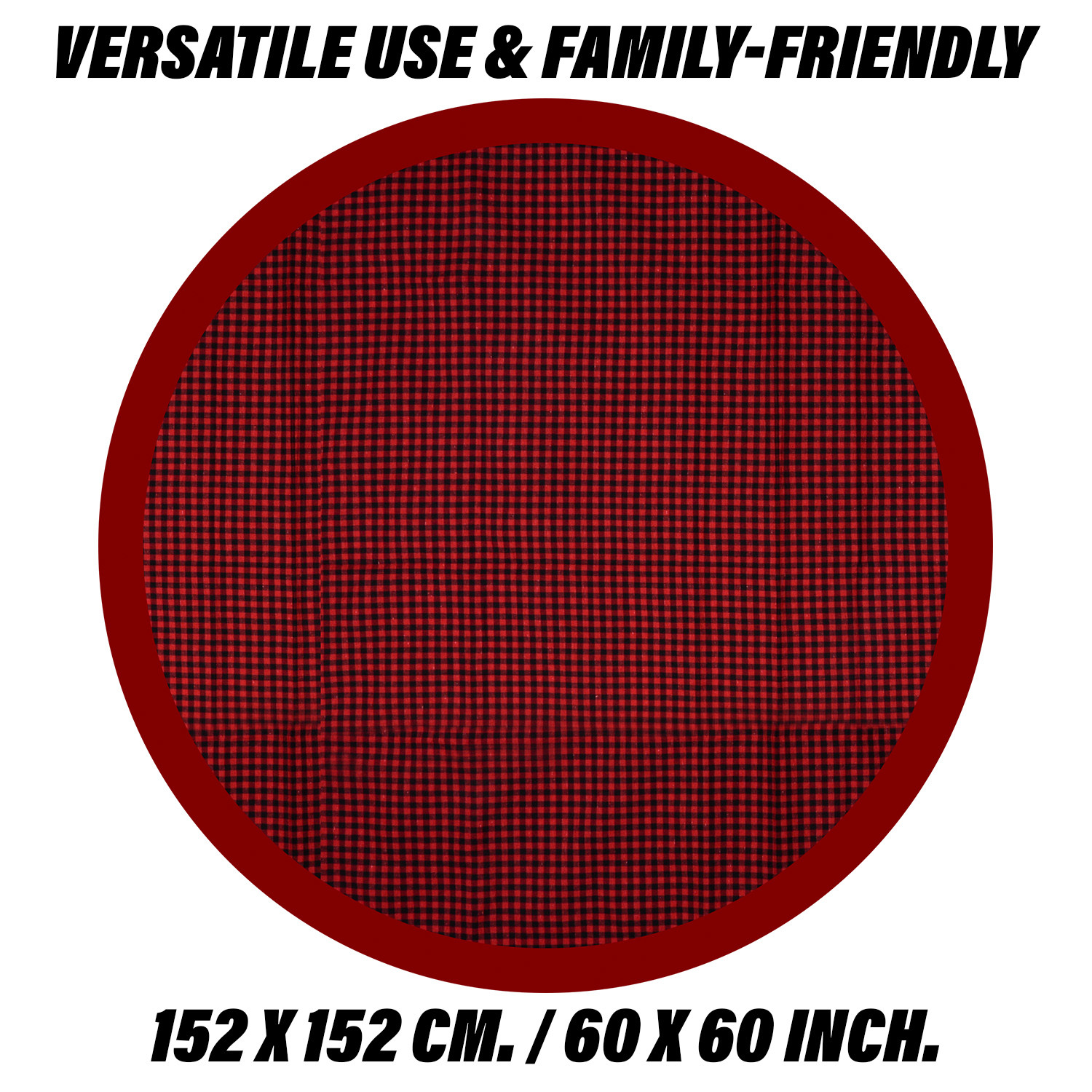 Kuber Industries Round Table Cover | Cotton Table Cloth for Round Tables | 4 Seater Round Table Cloth | Barik Check Kitchen Dining Tablecloth | Tabletop Cover | 60 Inch | Maroon