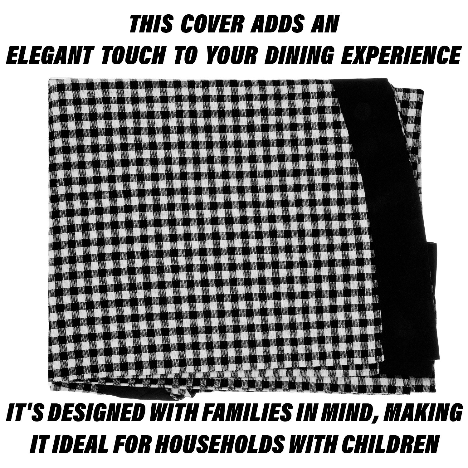 Kuber Industries Round Table Cover | Cotton Table Cloth for Round Tables | 4 Seater Round Table Cloth | Barik Check Kitchen Dining Tablecloth | Tabletop Cover | 60 Inch | Black