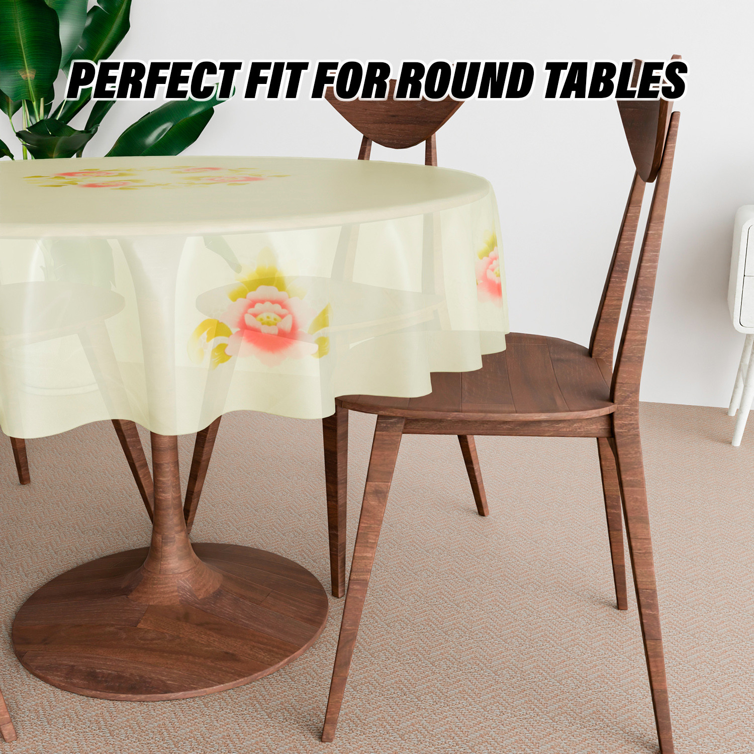 Kuber Industries Round Table Cover  PVC Table Cloth for Round Tables  4 Seater Round Table Cloth  Flower Almond Kitchen Dining Tablecloth  Tabletop Cover  60 Inch  Cream