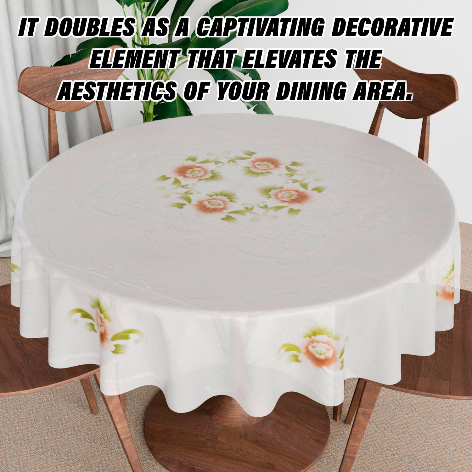 Kuber Industries Round Table Cover  PVC Table Cloth for Round Tables  4 Seater Round Table Cloth  Flower Almond Kitchen Dining Tablecloth  Tabletop Cover  60 Inch  Green