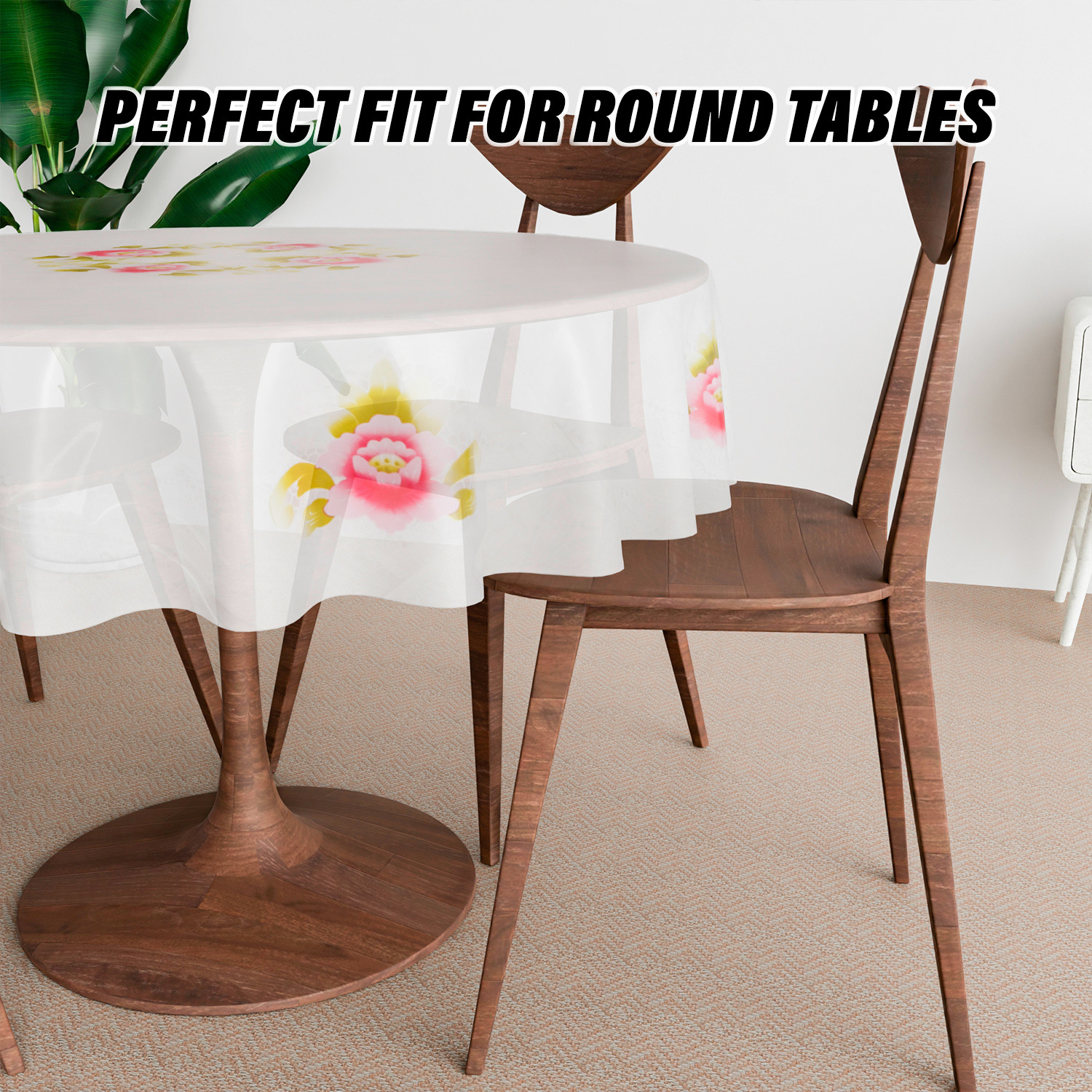 Kuber Industries Round Table Cover  PVC Table Cloth for Round Tables  4 Seater Round Table Cloth  Flower Almond Kitchen Dining Tablecloth  Tabletop Cover  60 Inch  Pink
