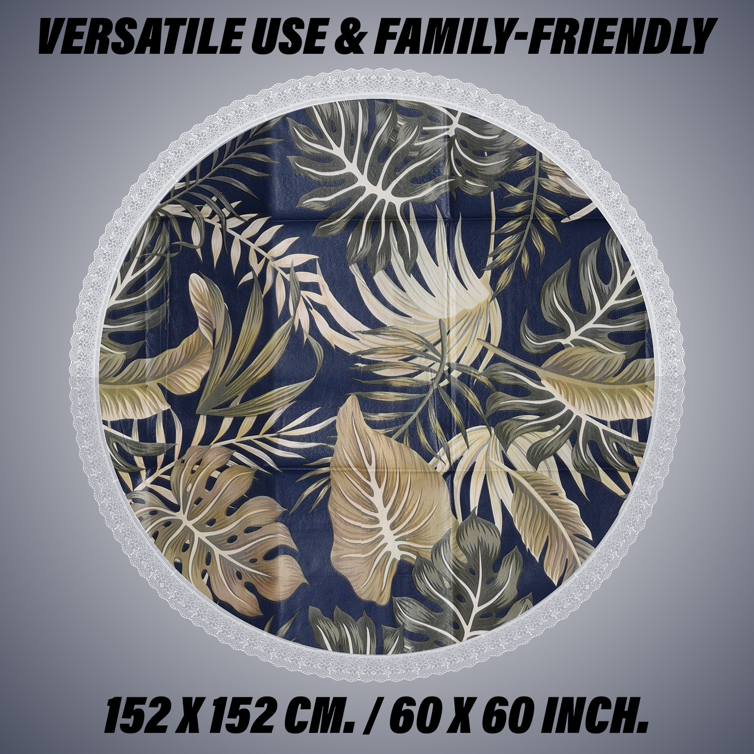Kuber Industries Round Table Cover  PVC Table Cloth for Round Tables  4 Seater Round Table Cloth  Green Leaf Kitchen Dining Tablecloth  Tabletop Cover  60 Inch  Blue