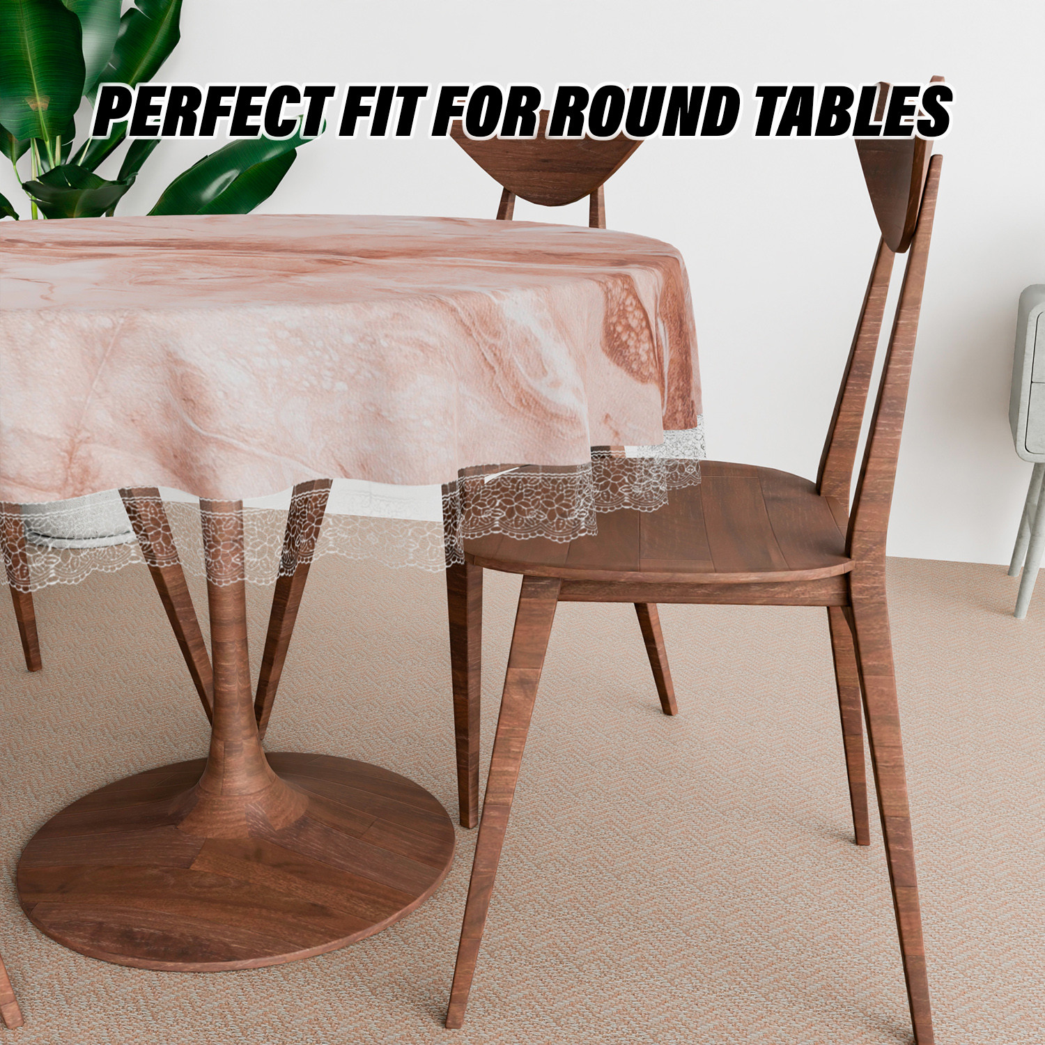 Kuber Industries Round Table Cover  PVC Table Cloth for Round Tables  4 Seater Round Table Cloth  Marble Kitchen Dining Tablecloth  Tabletop Cover  60 Inch  Brown