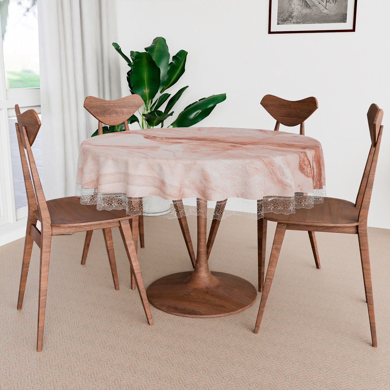 Kuber Industries Round Table Cover | PVC Table Cloth for Round Tables | 4 Seater Round Table Cloth | Marble Kitchen Dining Tablecloth | Tabletop Cover | 60 Inch | Brown