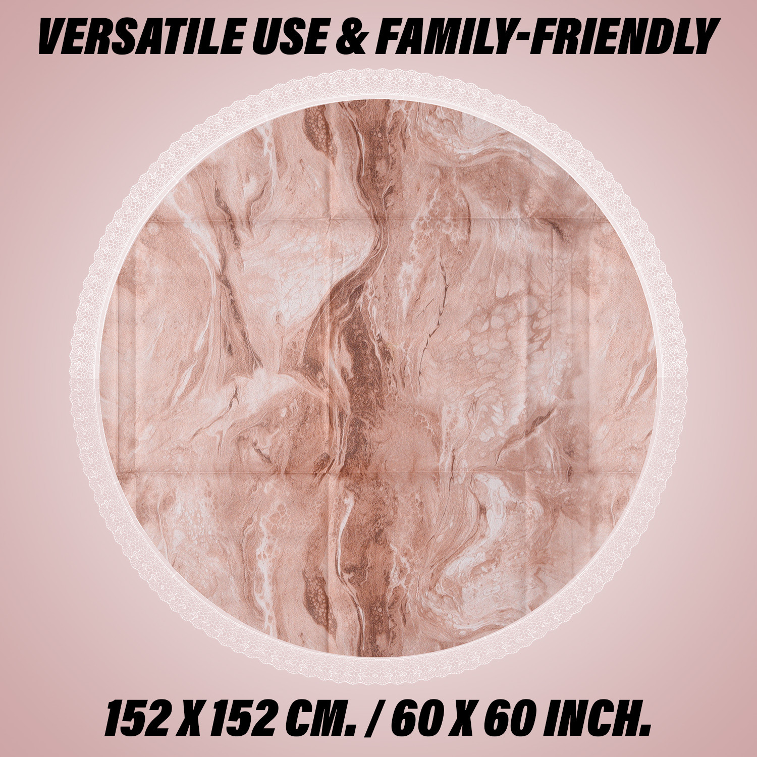 Kuber Industries Round Table Cover | PVC Table Cloth for Round Tables | 4 Seater Round Table Cloth | Marble Kitchen Dining Tablecloth | Tabletop Cover | 60 Inch | Brown