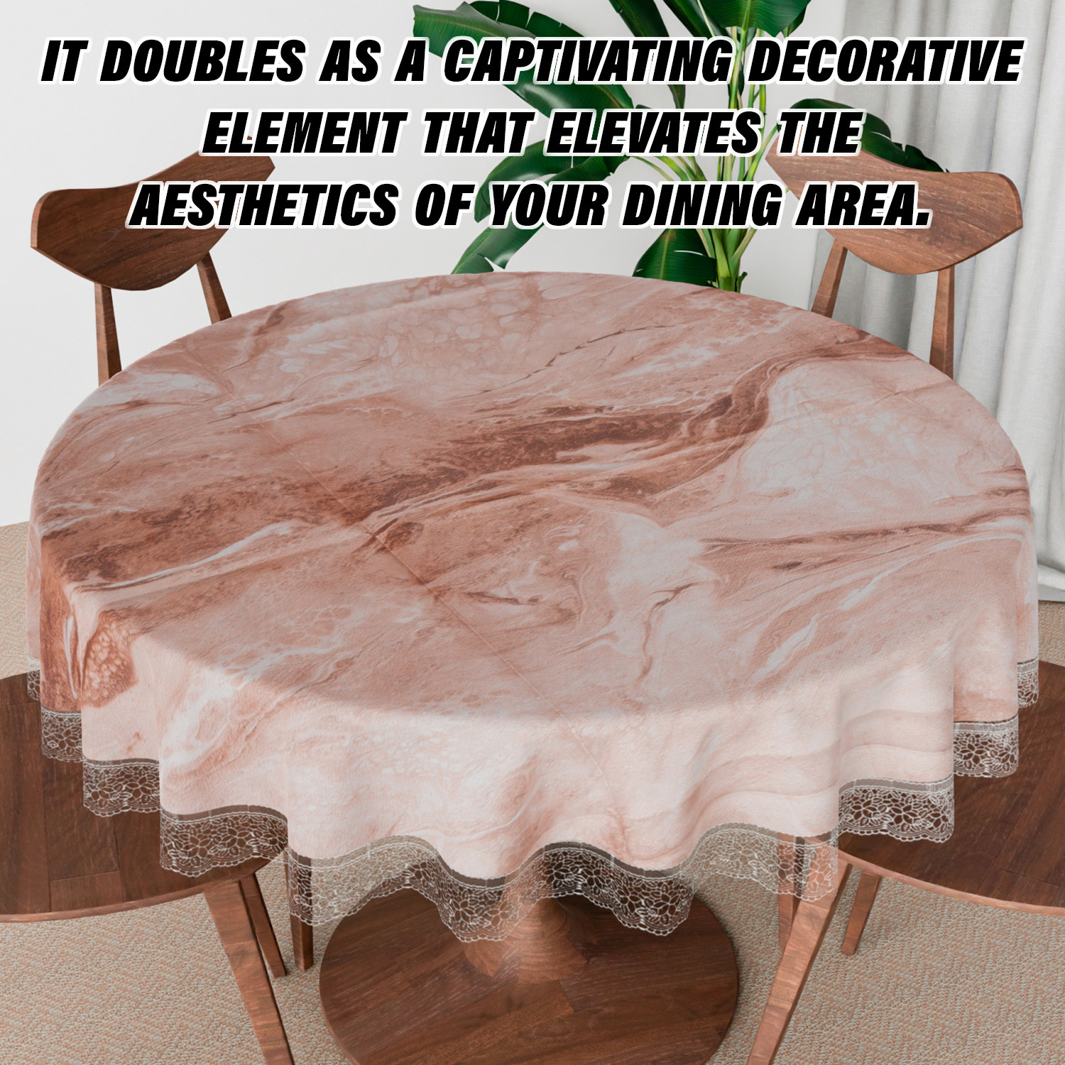 Kuber Industries Round Table Cover | PVC Table Cloth for Round Tables | 4 Seater Round Table Cloth | Marble Kitchen Dining Tablecloth | Tabletop Cover | 60 Inch | Brown