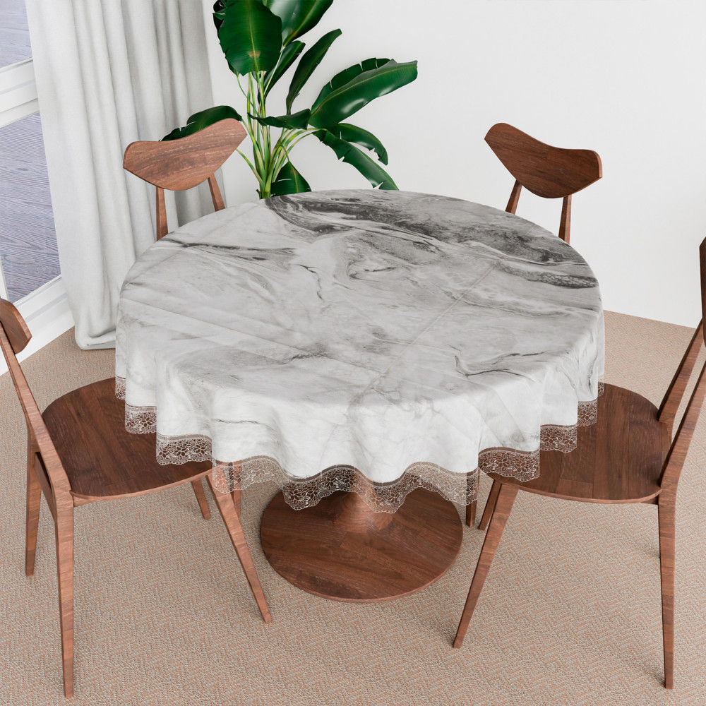 Kuber Industries Round Table Cover | PVC Table Cloth for Round Tables | 4 Seater Round Table Cloth | Marble Kitchen Dining Tablecloth | Tabletop Cover | 60 Inch | Gray