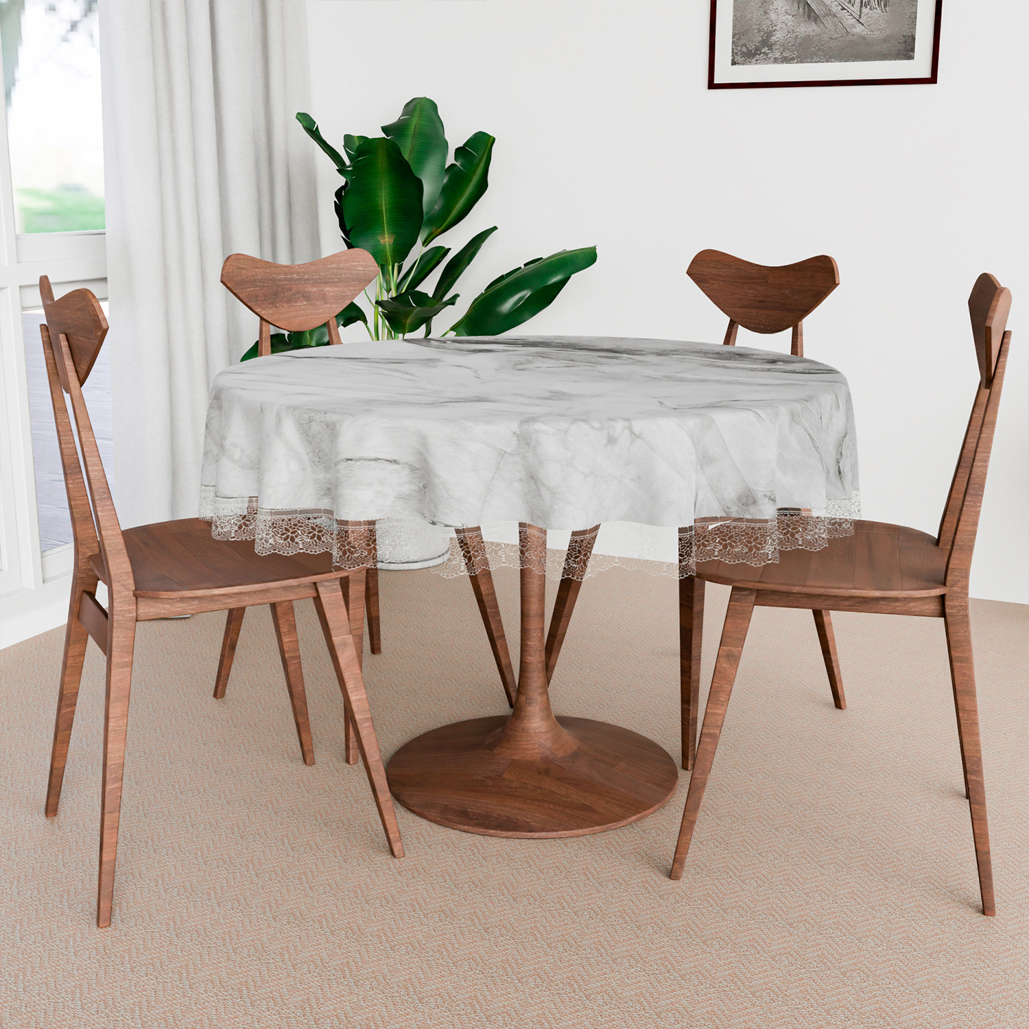 Kuber Industries Round Table Cover | PVC Table Cloth for Round Tables | 4 Seater Round Table Cloth | Marble Kitchen Dining Tablecloth | Tabletop Cover | 60 Inch | Gray
