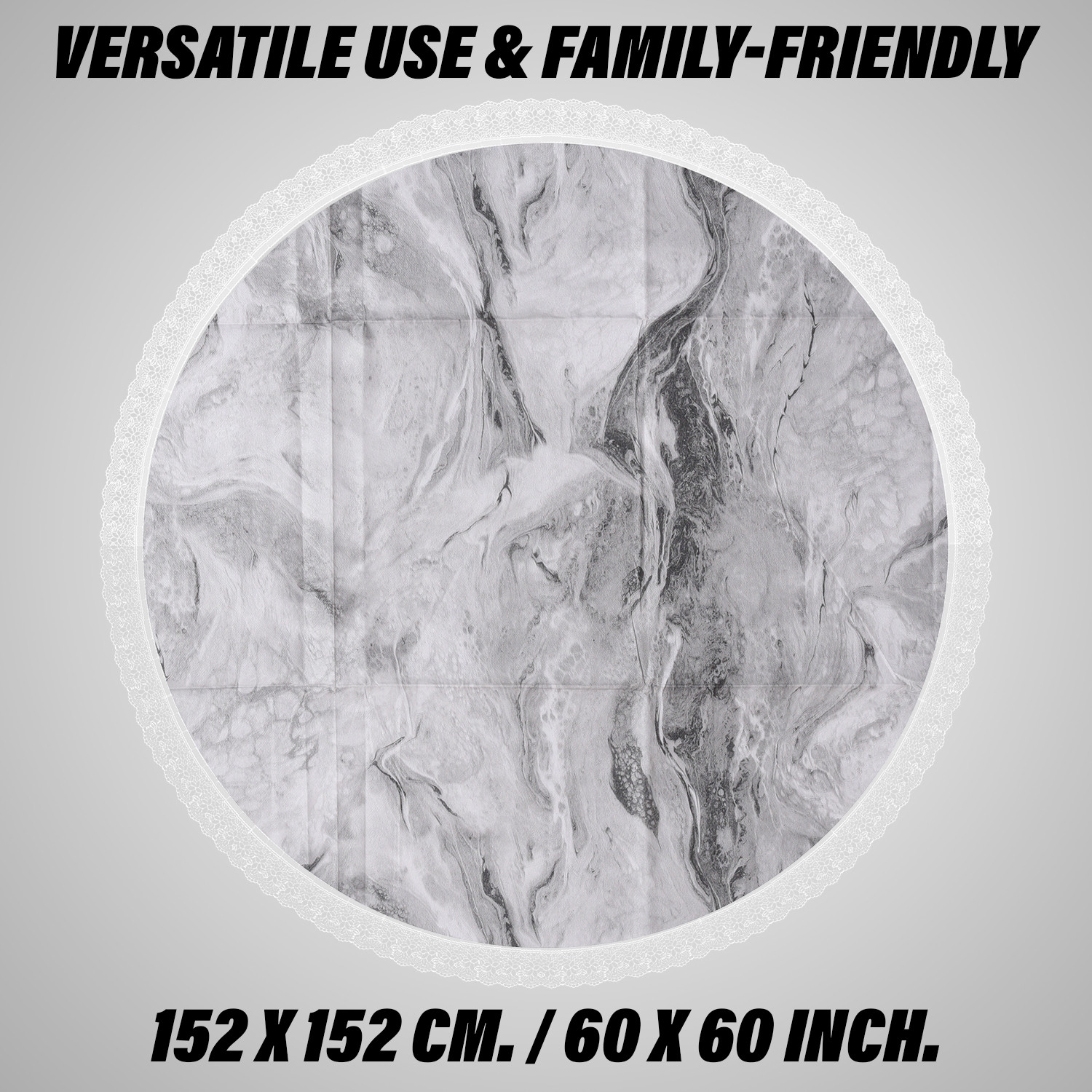 Kuber Industries Round Table Cover | PVC Table Cloth for Round Tables | 4 Seater Round Table Cloth | Marble Kitchen Dining Tablecloth | Tabletop Cover | 60 Inch | Gray