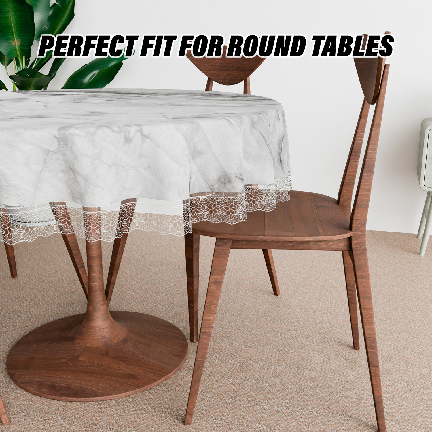 Kuber Industries Round Table Cover | PVC Table Cloth for Round Tables | 4 Seater Round Table Cloth | Marble Kitchen Dining Tablecloth | Tabletop Cover | 60 Inch | Gray