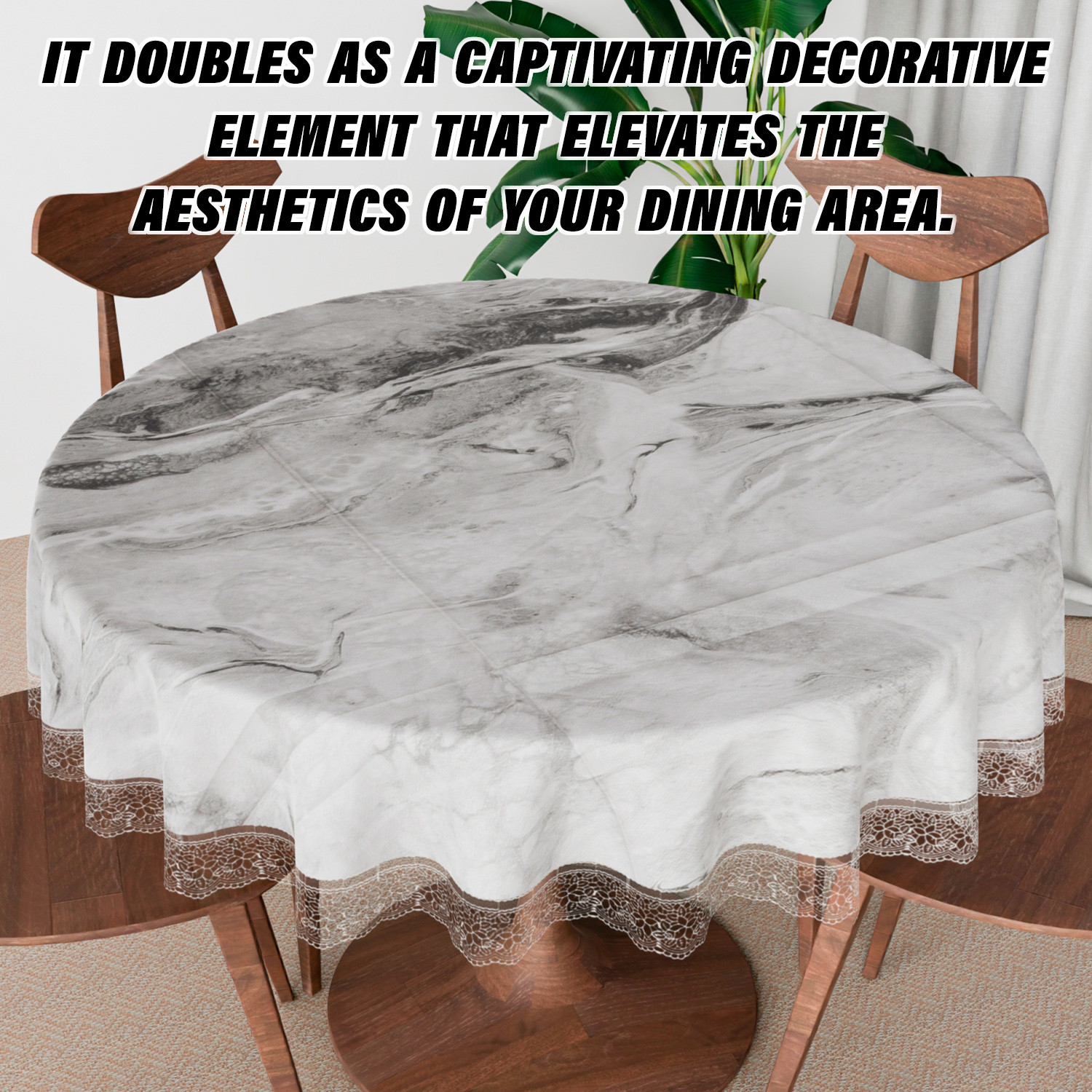 Kuber Industries Round Table Cover | PVC Table Cloth for Round Tables | 4 Seater Round Table Cloth | Marble Kitchen Dining Tablecloth | Tabletop Cover | 60 Inch | Gray