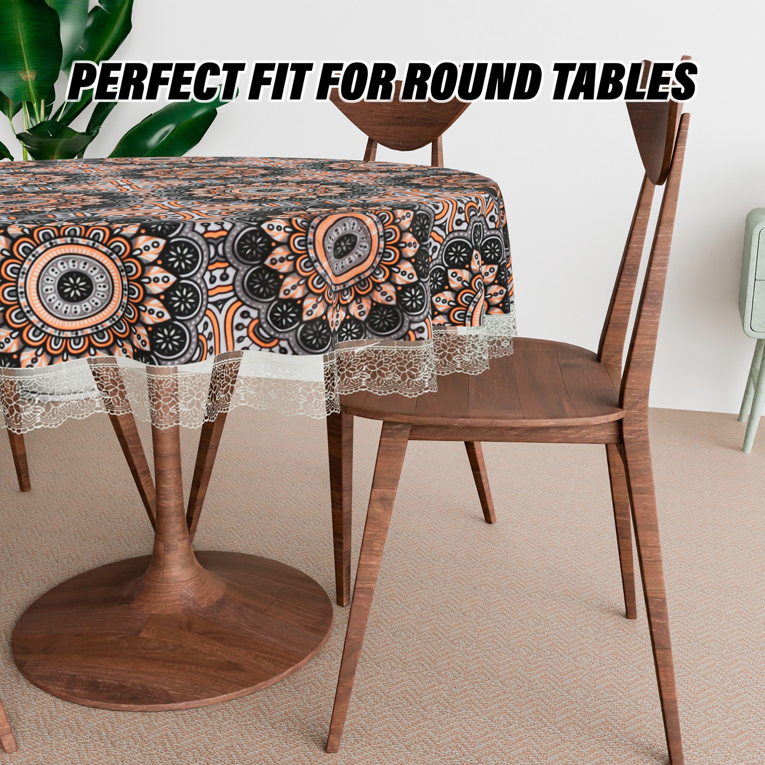 Kuber Industries Round Table Cover  PVC Table Cloth for Round Tables  4 Seater Round Table Cloth  Rangoli Kitchen Dining Tablecloth  Tabletop Cover  60 Inch  Black