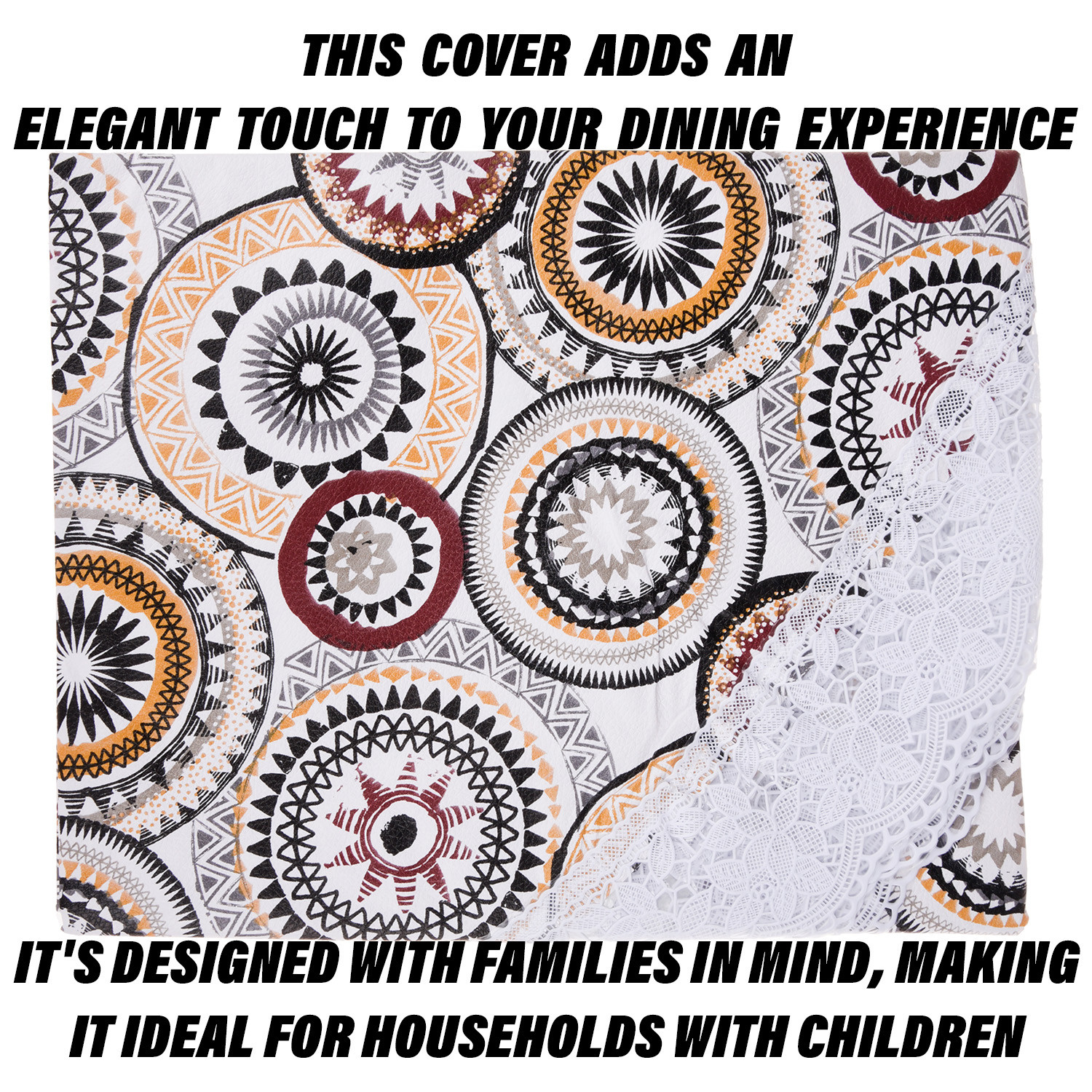 Kuber Industries Round Table Cover  PVC Table Cloth for Round Tables  4 Seater Round Table Cloth  Rangoli Kitchen Dining Tablecloth  Tabletop Cover  60 Inch  White