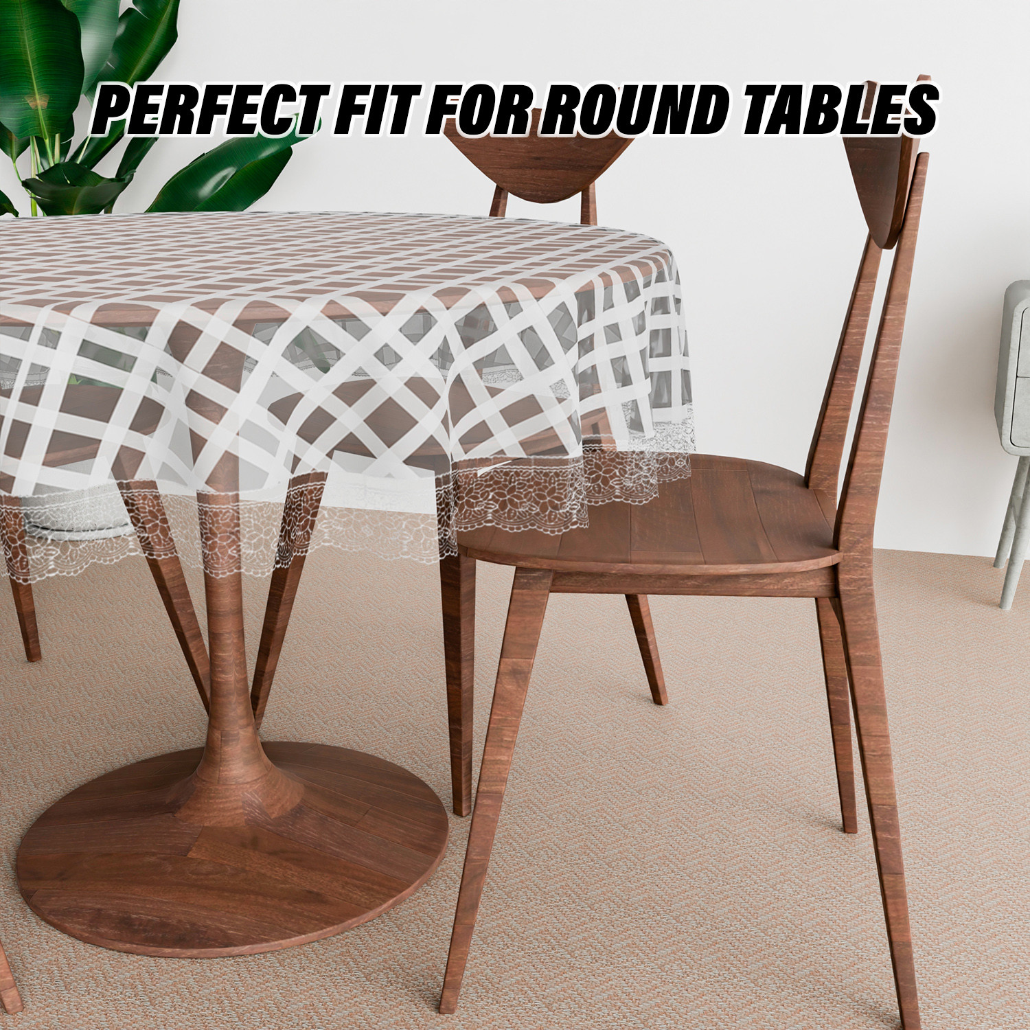 Kuber Industries Round Table Cover  PVC Table Cloth for Round Tables  4 Seater Round Table Cloth  Self Check Kitchen Dining Tablecloth  Tabletop Cover  60 Inch  White