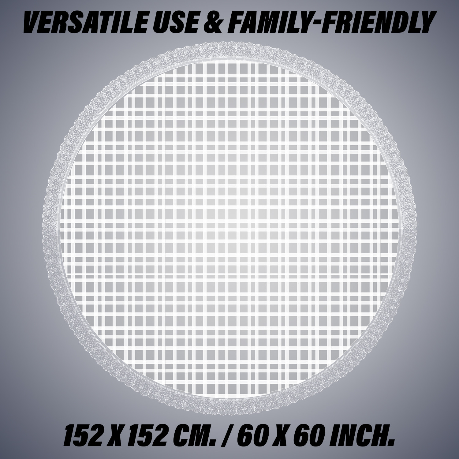 Kuber Industries Round Table Cover | PVC Table Cloth for Round Tables | 4 Seater Round Table Cloth | Self Check Kitchen Dining Tablecloth | Tabletop Cover | 60 Inch | White