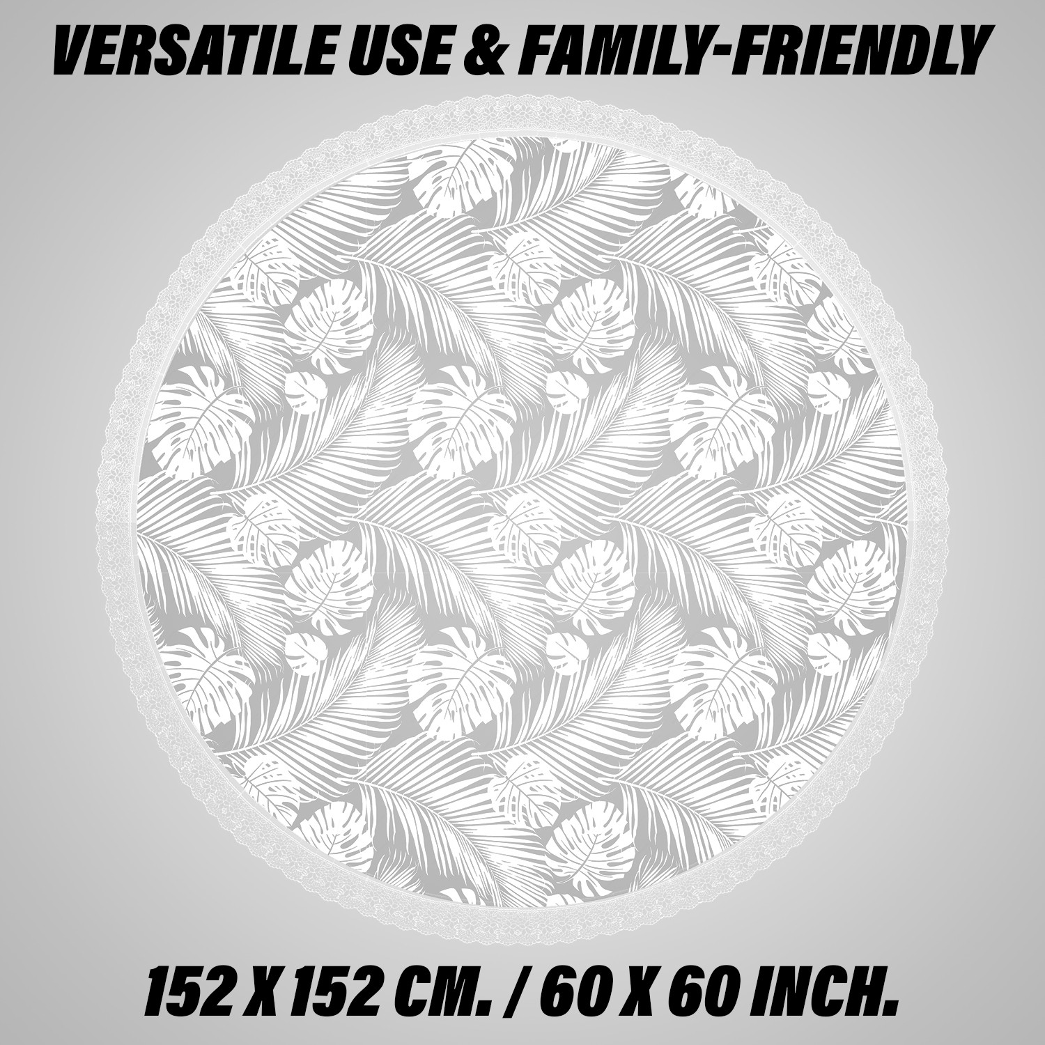 Kuber Industries Round Table Cover | PVC Table Cloth for Round Tables | 4 Seater Round Table Cloth | Self Leaf Kitchen Dining Tablecloth | Tabletop Cover | 60 Inch | White