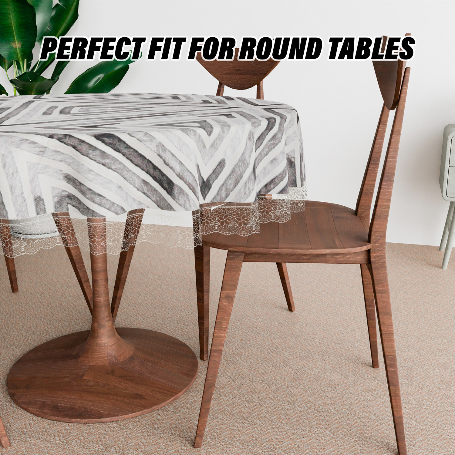 Kuber Industries Round Table Cover  PVC Table Cloth for Round Tables  4 Seater Round Table Cloth  Triangle Kitchen Dining Tablecloth  Tabletop Cover  60 Inch  Gray