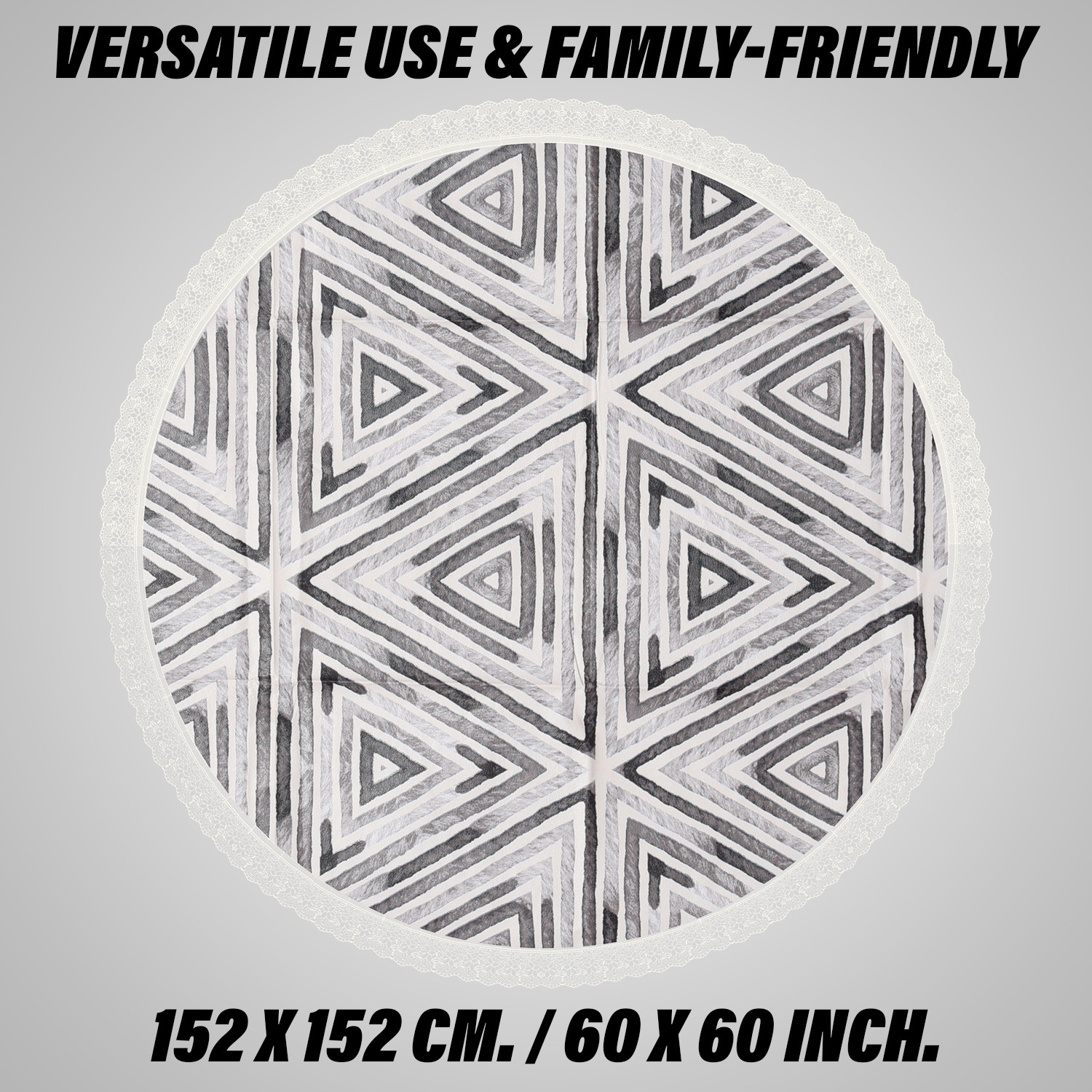 Kuber Industries Round Table Cover | PVC Table Cloth for Round Tables | 4 Seater Round Table Cloth | Triangle Kitchen Dining Tablecloth | Tabletop Cover | 60 Inch | Gray