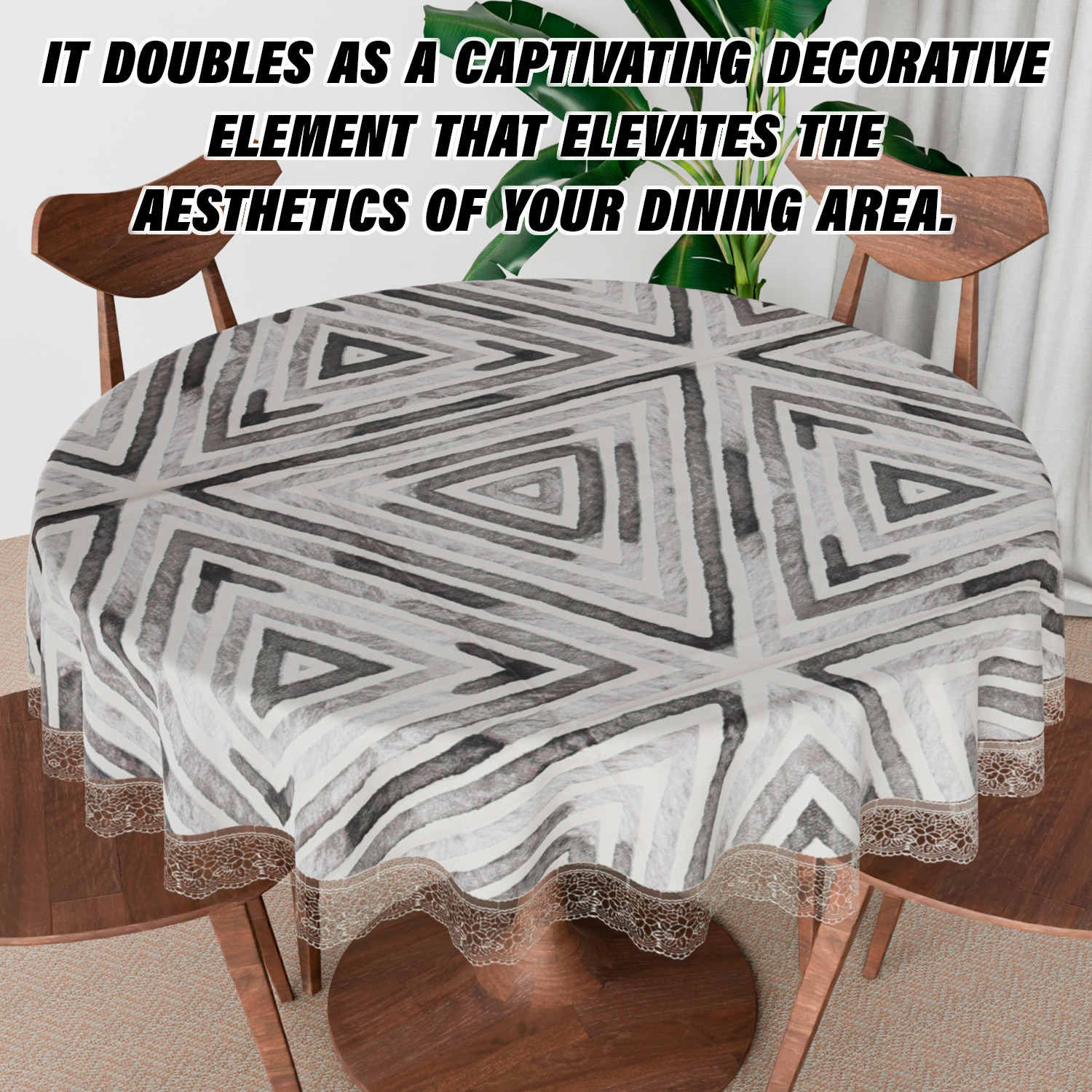 Kuber Industries Round Table Cover | PVC Table Cloth for Round Tables | 4 Seater Round Table Cloth | Triangle Kitchen Dining Tablecloth | Tabletop Cover | 60 Inch | Gray