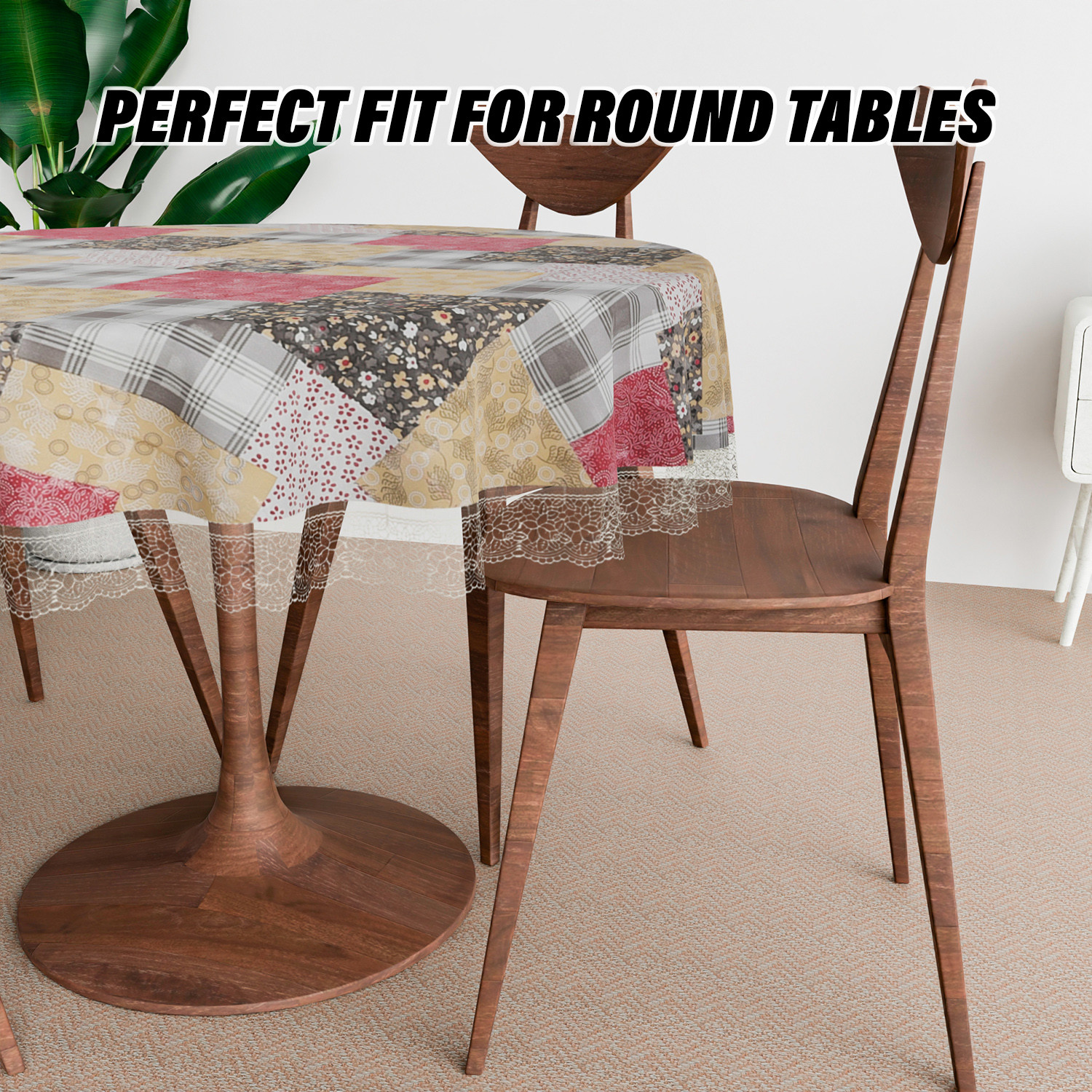 Kuber Industries Round Table Cover  Table Cloth for Round Tables  4 Seater Round Table Cloth  Barik Flower Kitchen Dining Tablecloth  Tabletop Cover  60 Inch  Maroon