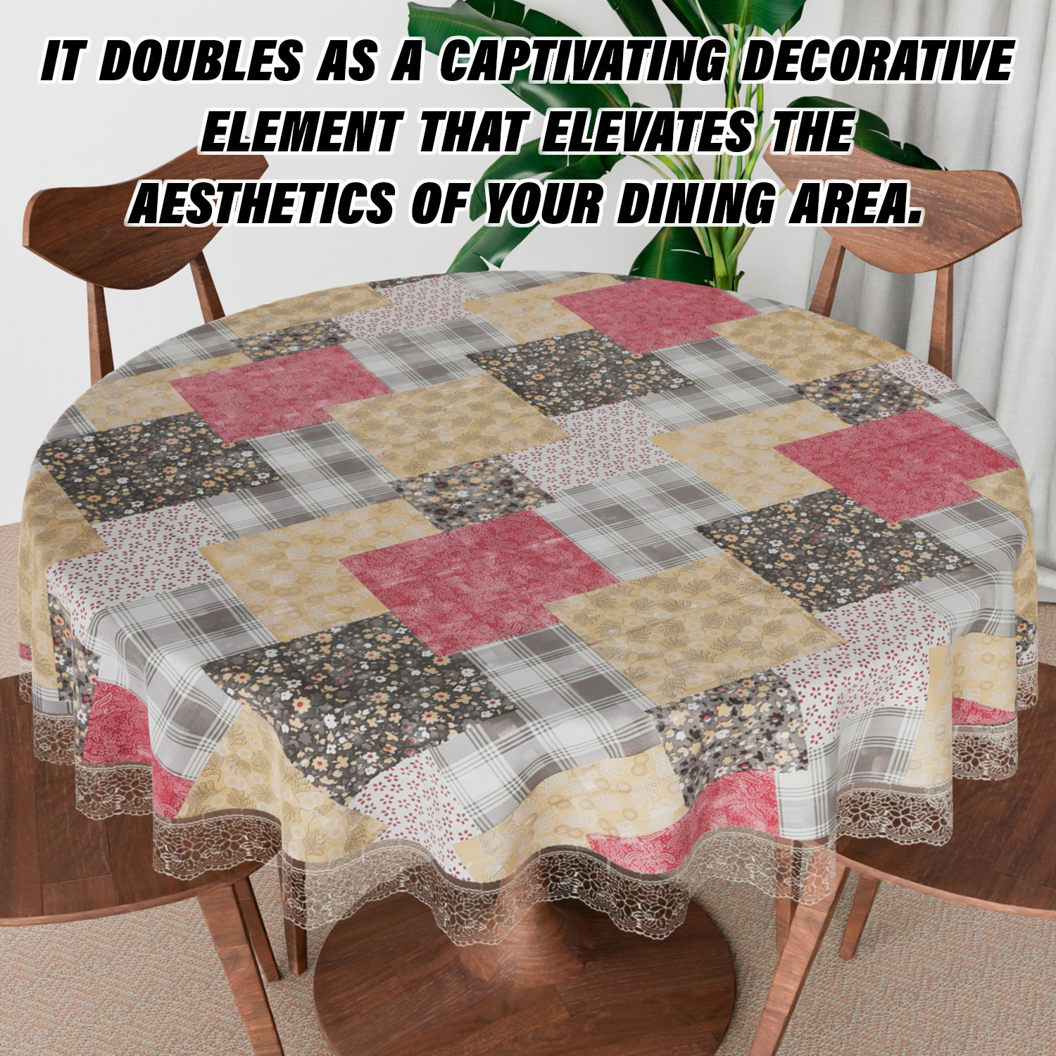 Kuber Industries Round Table Cover  Table Cloth for Round Tables  4 Seater Round Table Cloth  Barik Flower Kitchen Dining Tablecloth  Tabletop Cover  60 Inch  Maroon