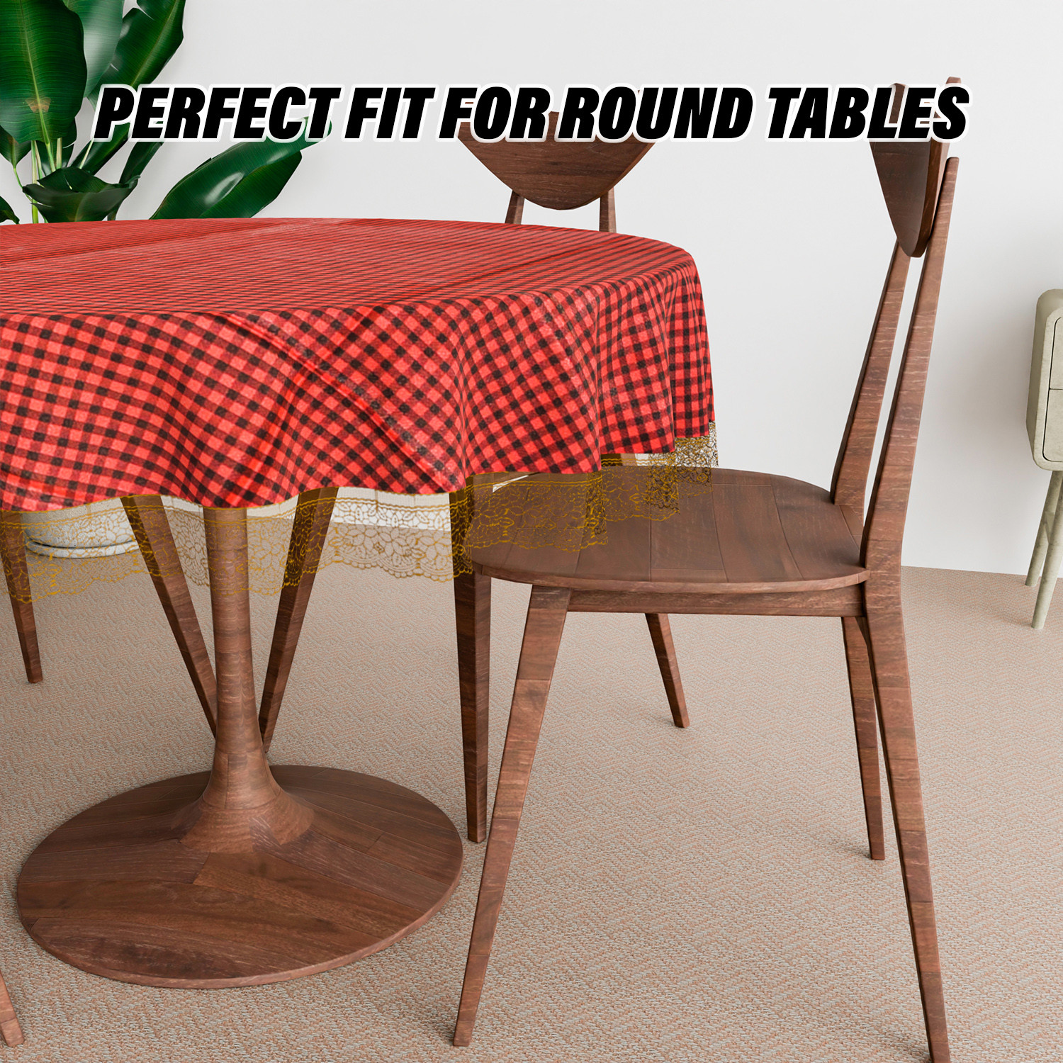 Kuber Industries Round Table Cover  Table Cloth for Round Tables  4 Seater Round Table Cloth  Barik Check Kitchen Dining Tablecloth  Tabletop Cover  60 Inch  Maroon