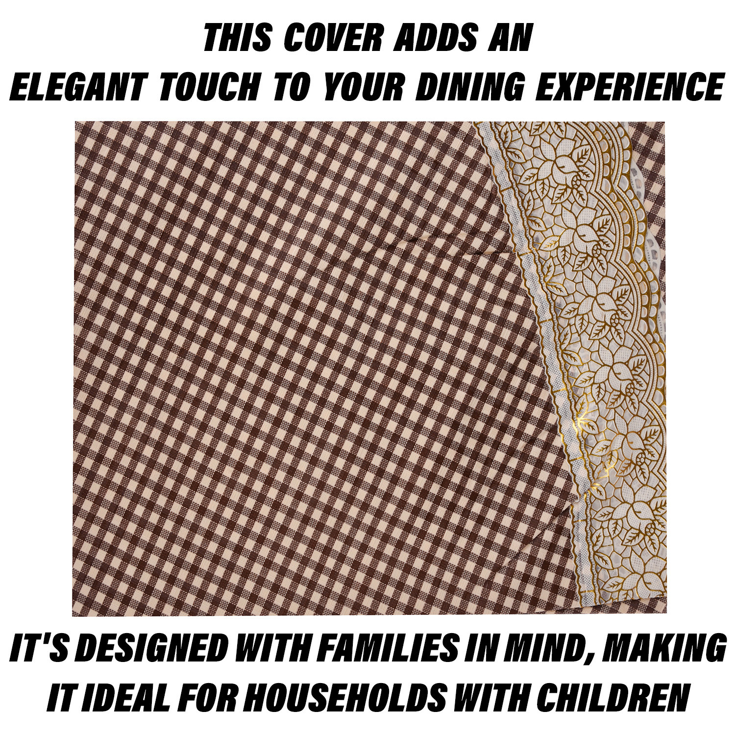 Kuber Industries Round Table Cover | Table Cloth for Round Tables | 4 Seater Round Table Cloth | Barik Check Kitchen Dining Tablecloth | Tabletop Cover | 60 Inch | Brown