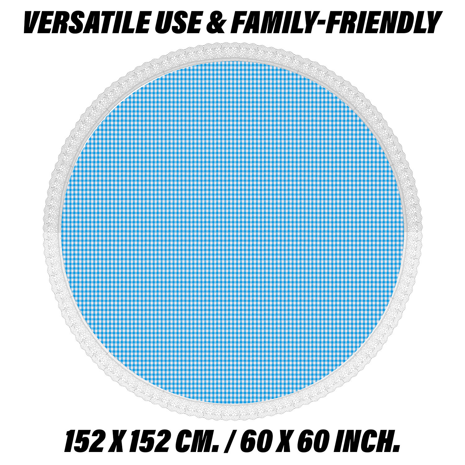 Kuber Industries Round Table Cover | Table Cloth for Round Tables | 4 Seater Round Table Cloth | Barik Check Kitchen Dining Tablecloth | Tabletop Cover | 60 Inch | Blue