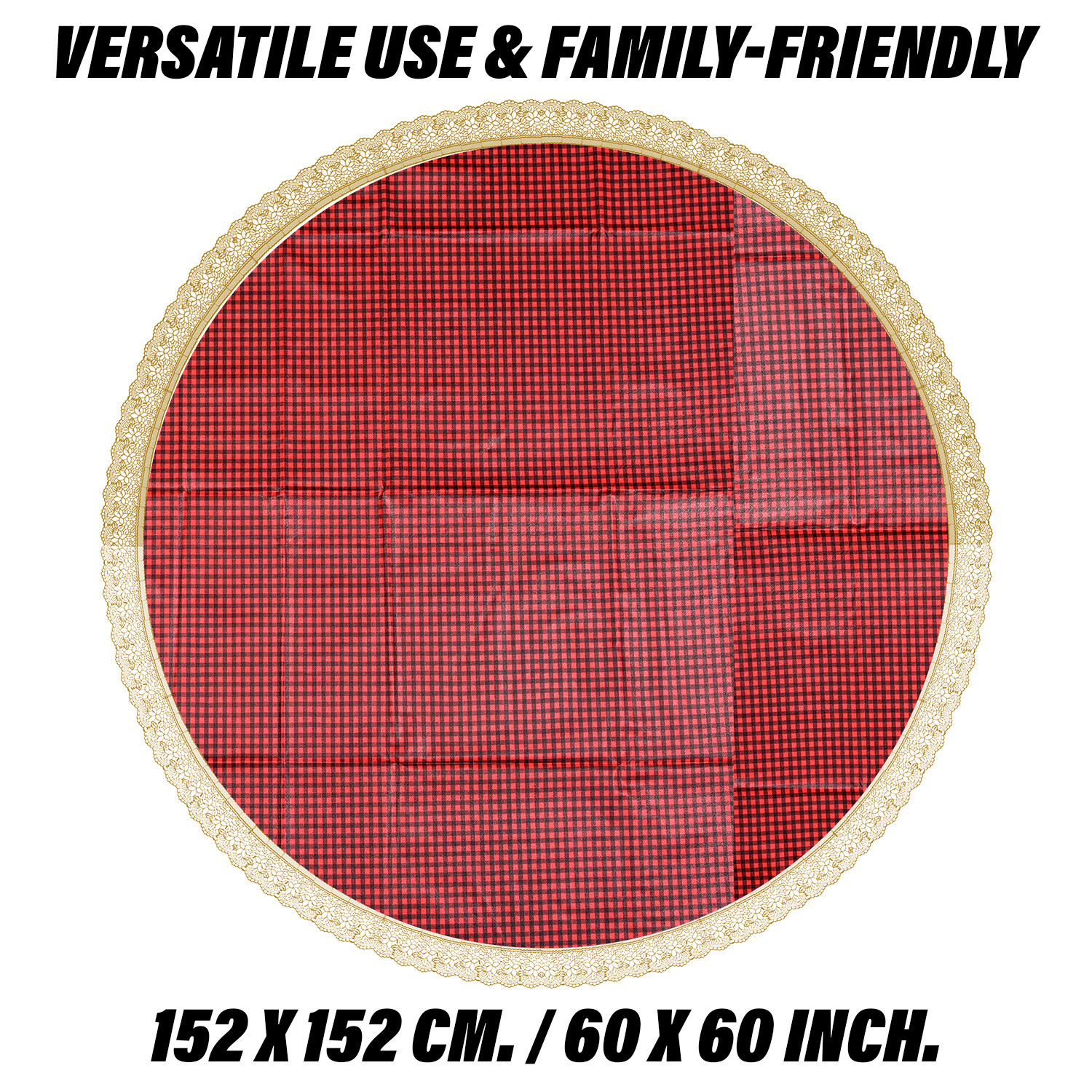 Kuber Industries Round Table Cover | Table Cloth for Round Tables | 4 Seater Round Table Cloth | Barik Check Kitchen Dining Tablecloth | Tabletop Cover | 60 Inch | Maroon