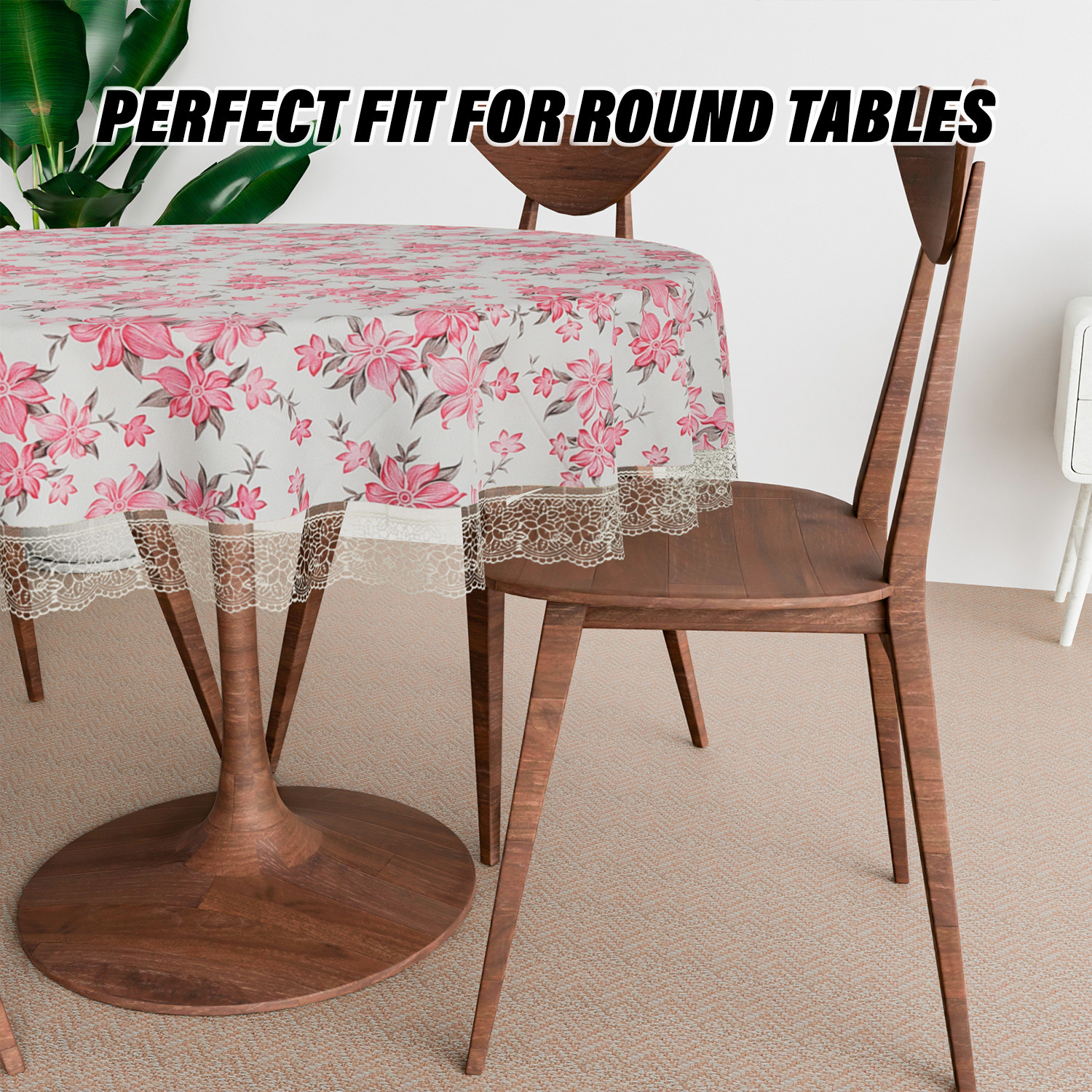 Kuber Industries Round Table Cover | Table Cloth for Round Tables | 4 Seater Round Table Cloth | Barik Flower Kitchen Dining Tablecloth | Tabletop Cover | 60 Inch | Pink