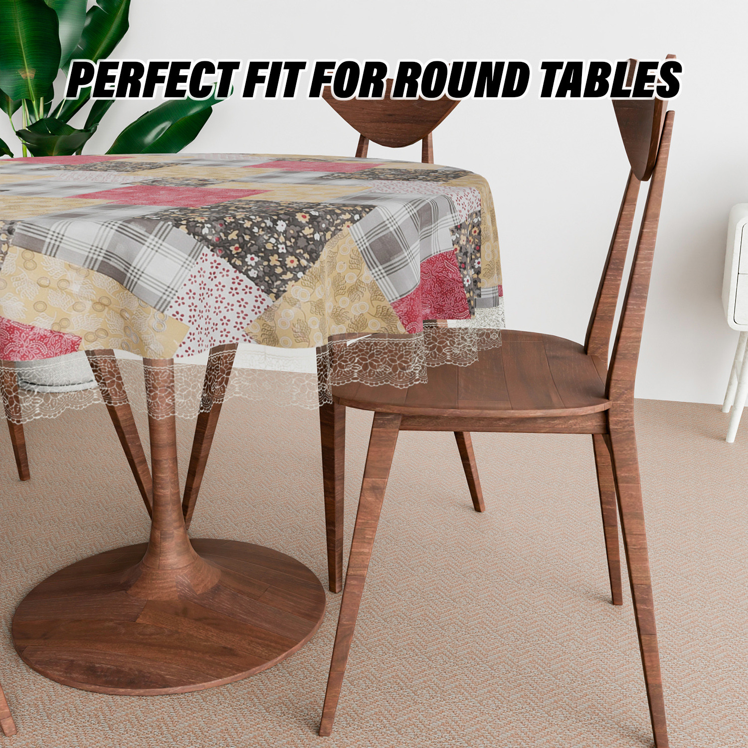 Kuber Industries Round Table Cover | Table Cloth for Round Tables | 4 Seater Round Table Cloth | Barik Flower Kitchen Dining Tablecloth | Tabletop Cover | 60 Inch | Maroon