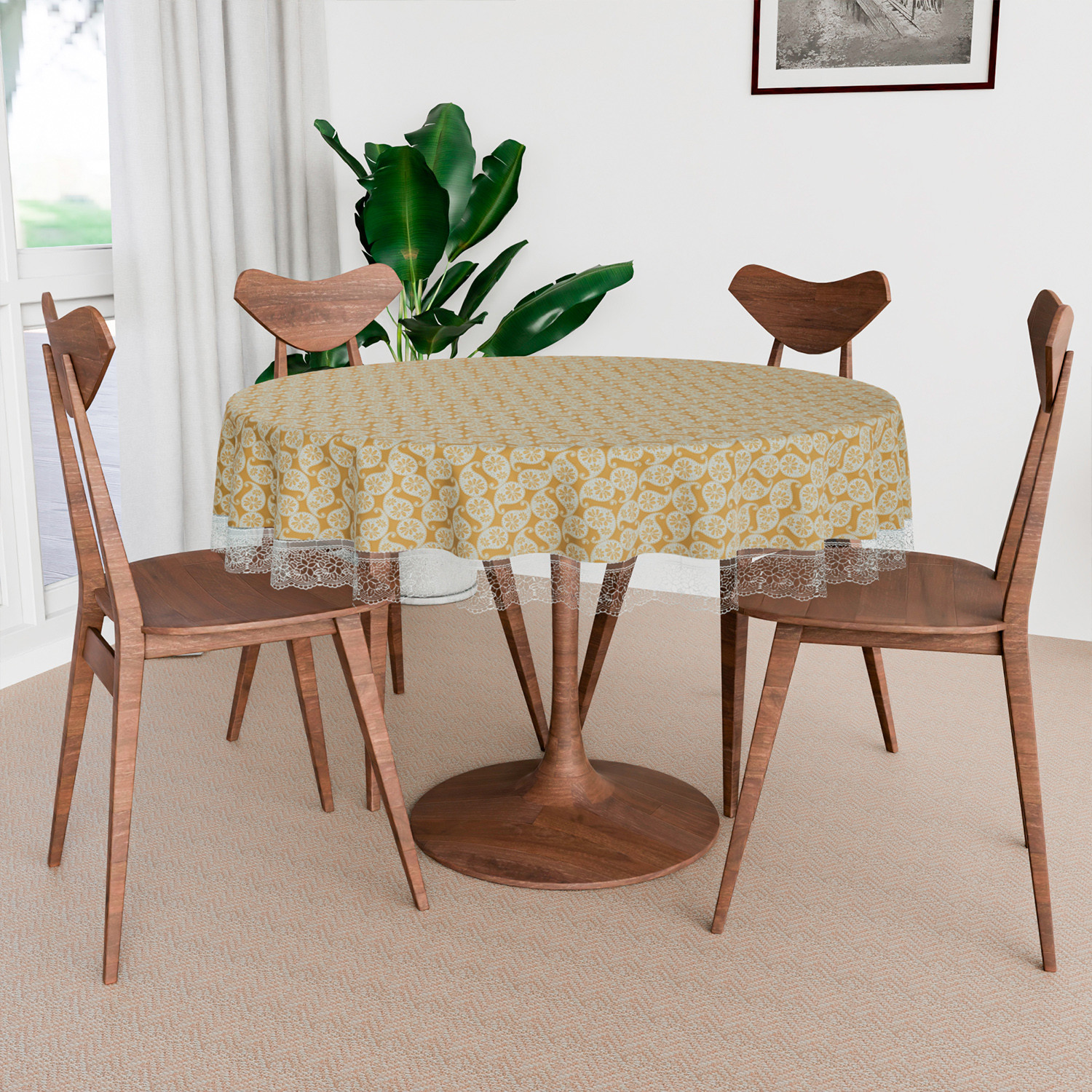 Kuber Industries Round Table Cover  Table Cloth for Round Tables  4 Seater Round Table Cloth  Carry Round Kitchen Dining Tablecloth  Tabletop Cover  60 Inch  Golden