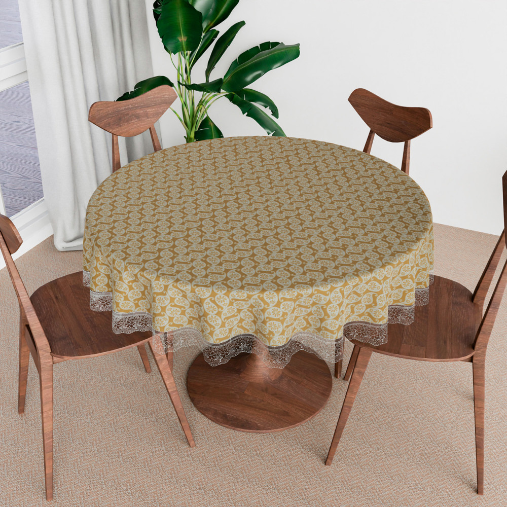 Kuber Industries Round Table Cover | Table Cloth for Round Tables | 4 Seater Round Table Cloth | Carry Round Kitchen Dining Tablecloth | Tabletop Cover | 60 Inch | Golden