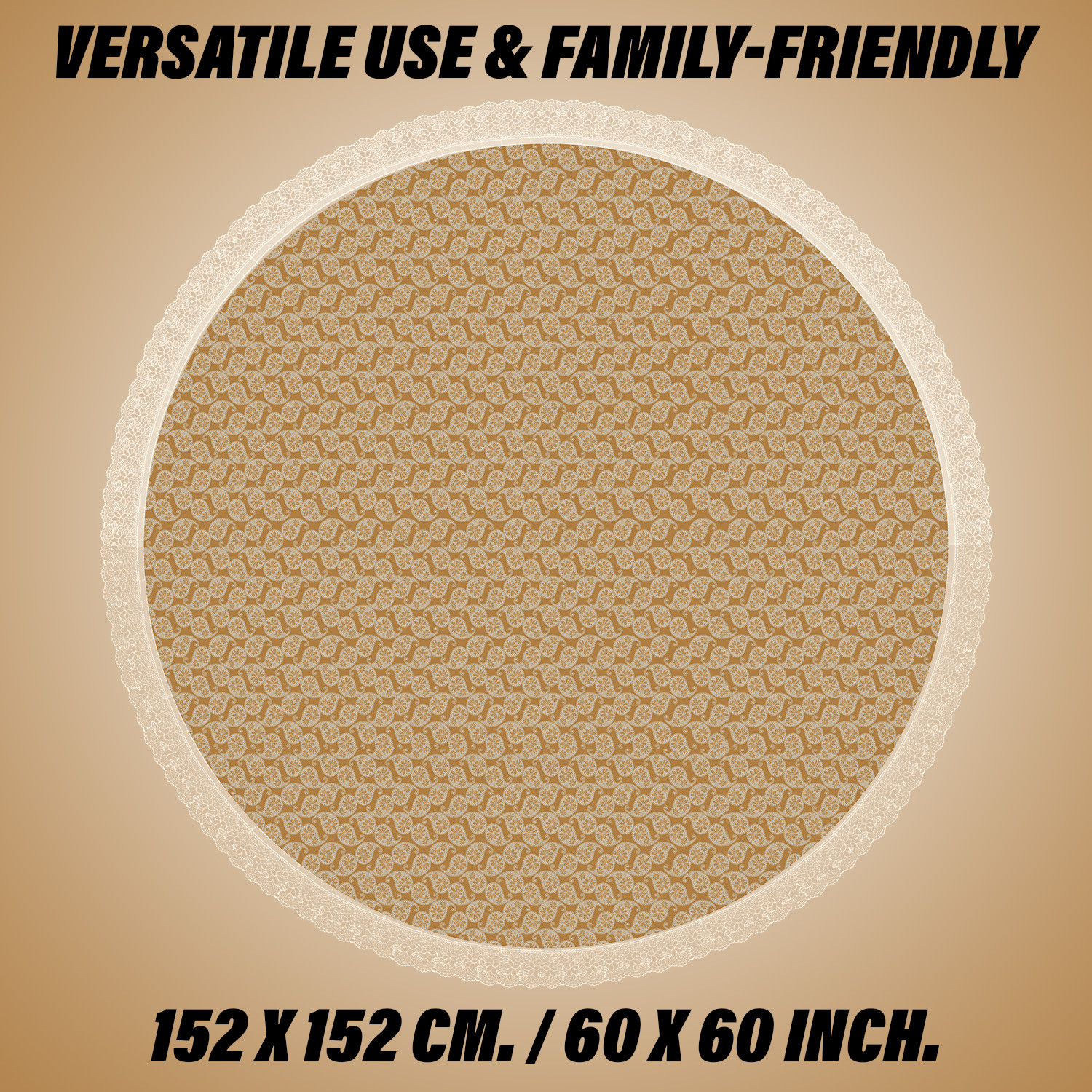 Kuber Industries Round Table Cover | Table Cloth for Round Tables | 4 Seater Round Table Cloth | Carry Round Kitchen Dining Tablecloth | Tabletop Cover | 60 Inch | Golden