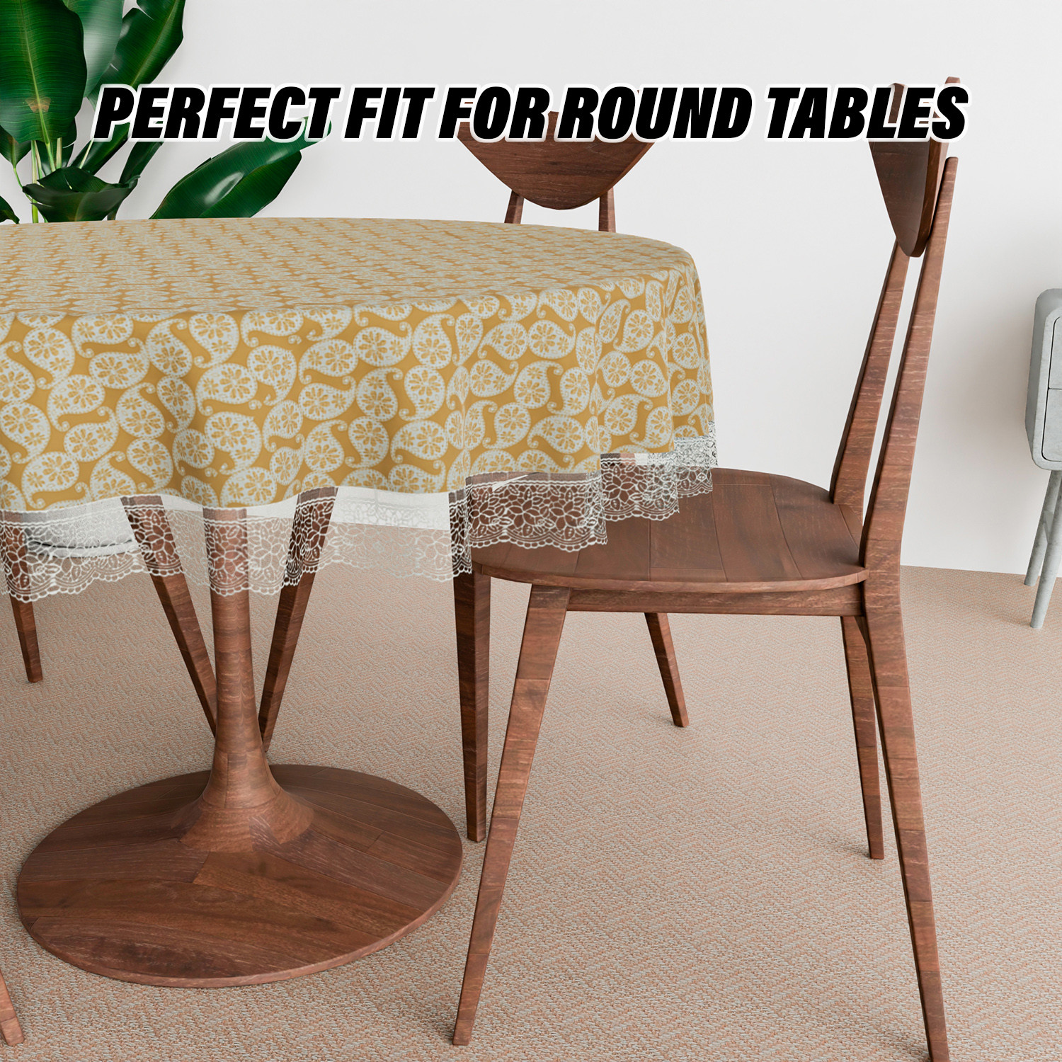 Kuber Industries Round Table Cover | Table Cloth for Round Tables | 4 Seater Round Table Cloth | Carry Round Kitchen Dining Tablecloth | Tabletop Cover | 60 Inch | Golden