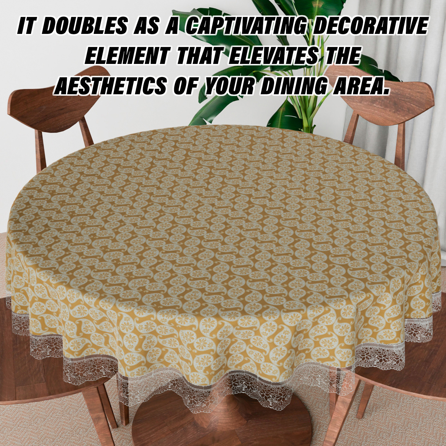 Kuber Industries Round Table Cover | Table Cloth for Round Tables | 4 Seater Round Table Cloth | Carry Round Kitchen Dining Tablecloth | Tabletop Cover | 60 Inch | Golden