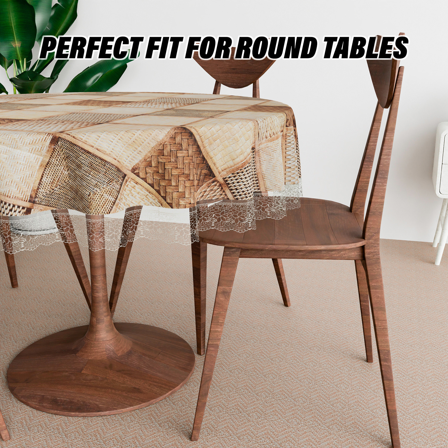 Kuber Industries Round Table Cover  Table Cloth for Round Tables  4 Seater Round Table Cloth  Chatai Kitchen Dining Tablecloth  Tabletop Cover  60 Inch  Brown