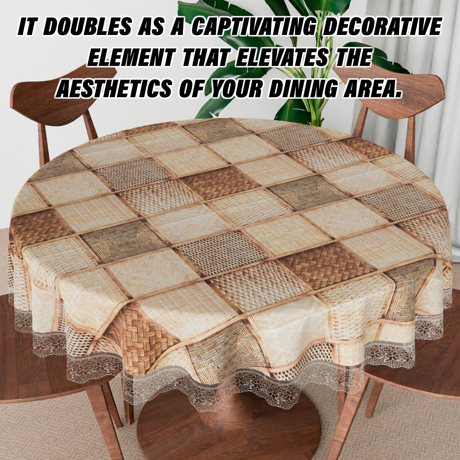 Kuber Industries Round Table Cover  Table Cloth for Round Tables  4 Seater Round Table Cloth  Chatai Kitchen Dining Tablecloth  Tabletop Cover  60 Inch  Brown