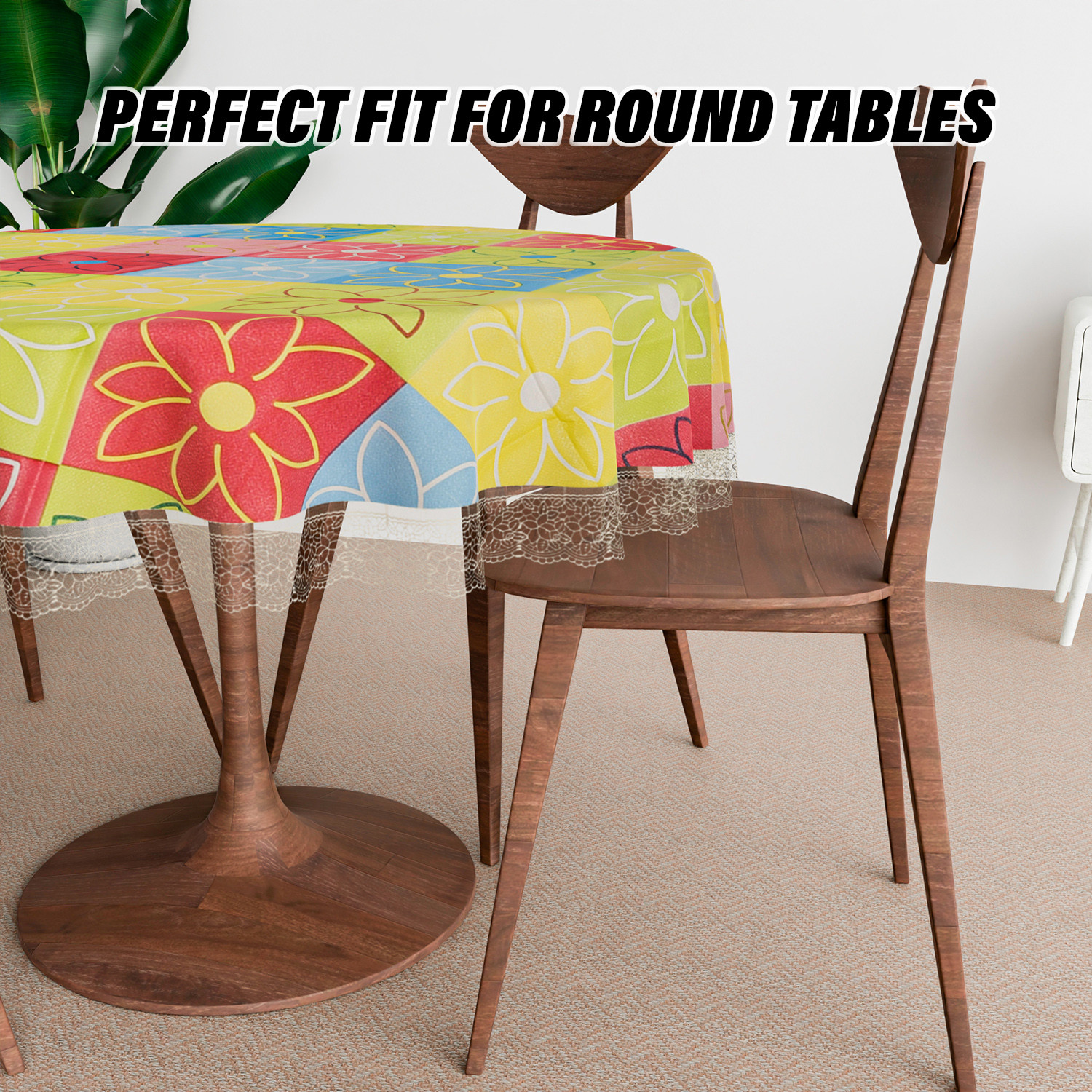 Kuber Industries Round Table Cover  Table Cloth for Round Tables  4 Seater Round Table Cloth  Check Kitchen Dining Tablecloth  Tabletop Cover  60 Inch  Yellow