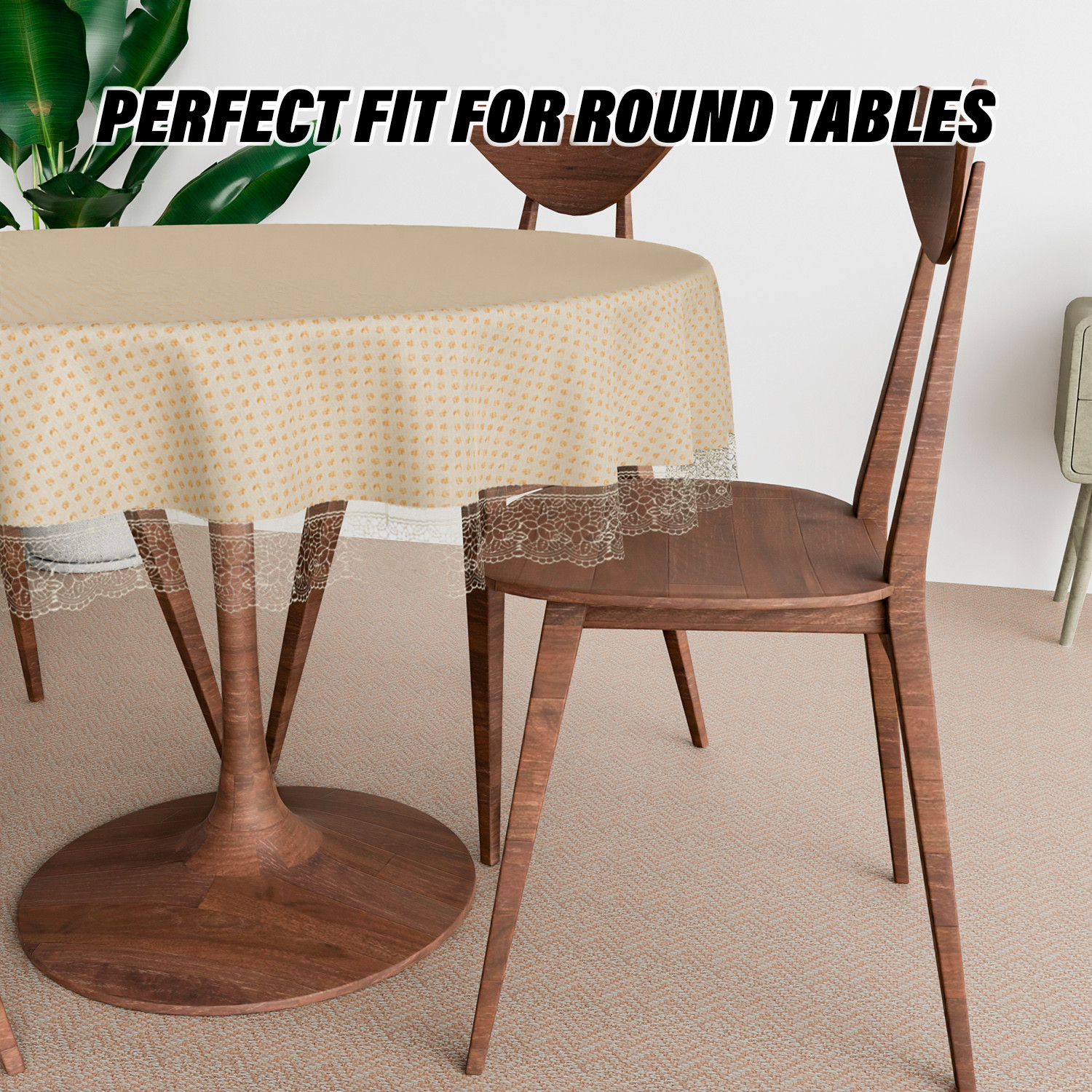 Kuber Industries Round Table Cover  Table Cloth for Round Tables  4 Seater Round Table Cloth  Dot Round Kitchen Dining Tablecloth  Tabletop Cover  60 Inch  Golden