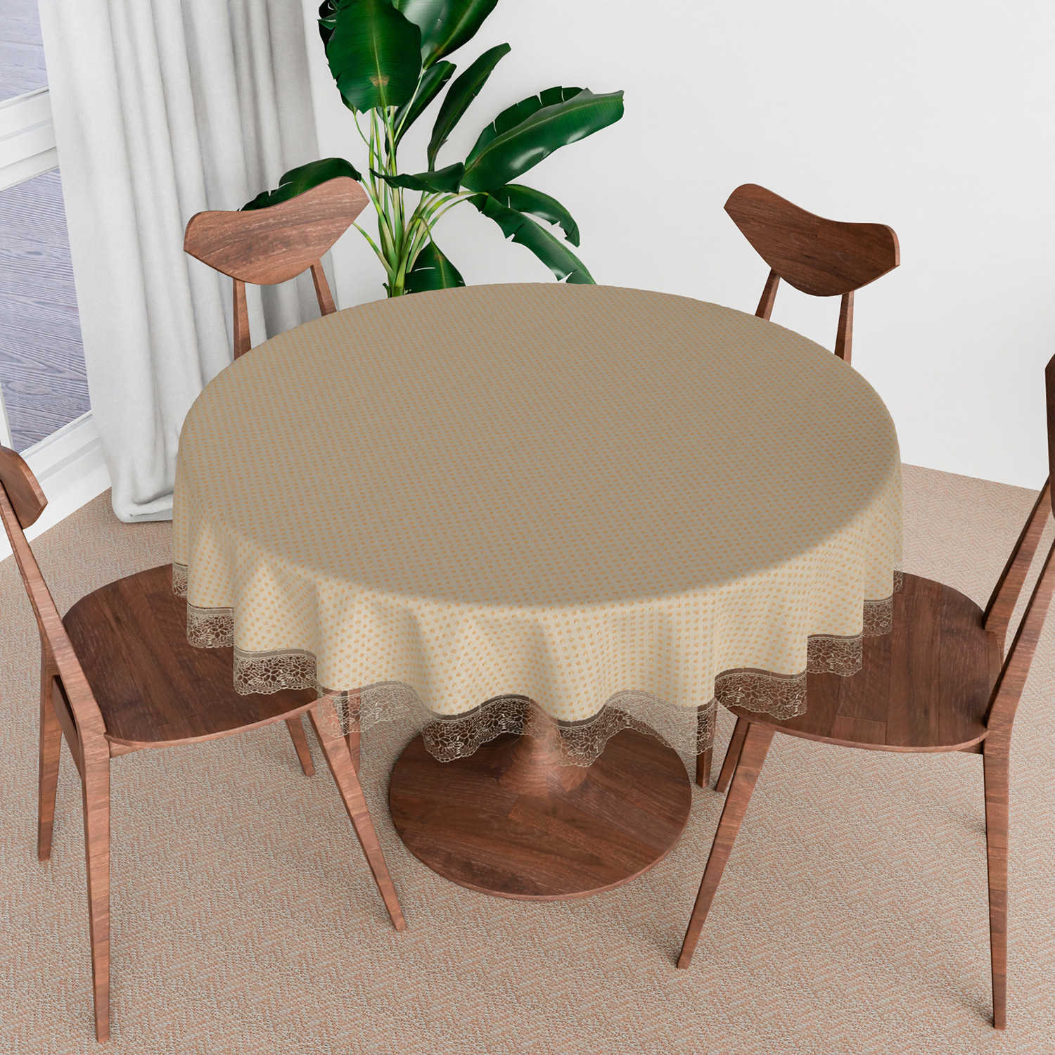 Kuber Industries Round Table Cover | Table Cloth for Round Tables | 4 Seater Round Table Cloth | Dot Round Kitchen Dining Tablecloth | Tabletop Cover | 60 Inch | Golden