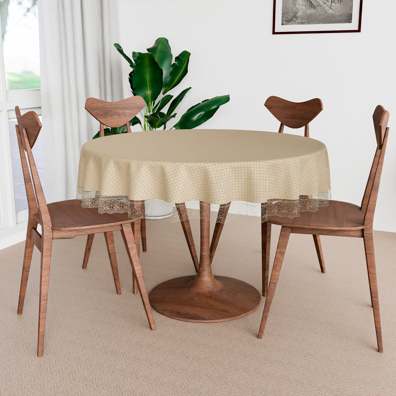 Kuber Industries Round Table Cover | Table Cloth for Round Tables | 4 Seater Round Table Cloth | Dot Round Kitchen Dining Tablecloth | Tabletop Cover | 60 Inch | Golden