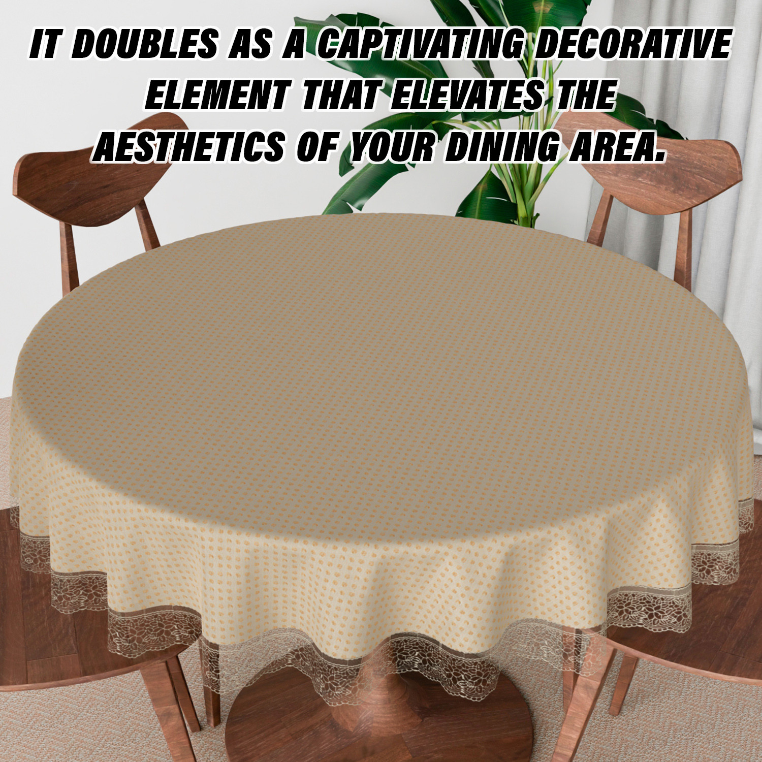 Kuber Industries Round Table Cover | Table Cloth for Round Tables | 4 Seater Round Table Cloth | Dot Round Kitchen Dining Tablecloth | Tabletop Cover | 60 Inch | Golden