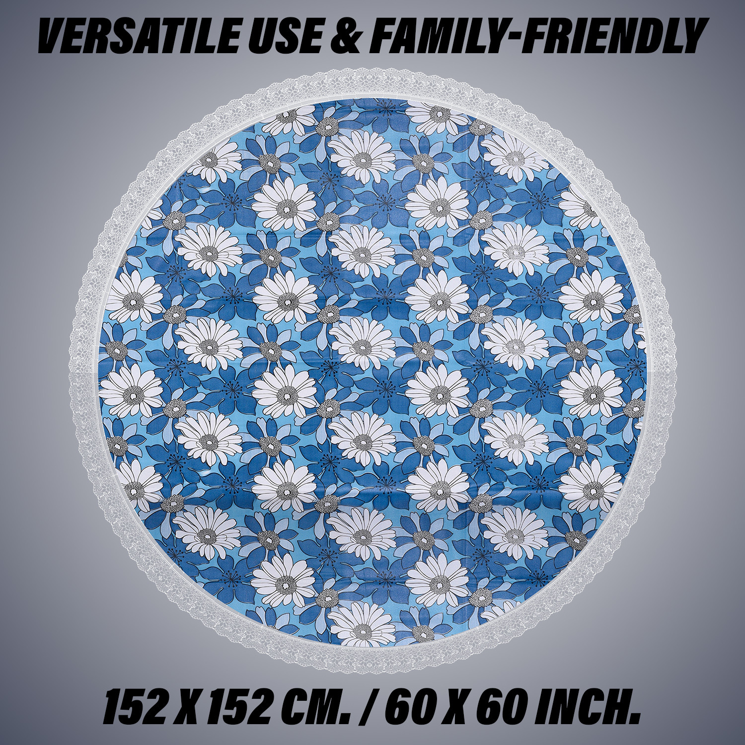 Kuber Industries Round Table Cover | Table Cloth for Round Tables | 4 Seater Round Table Cloth | Sunflower Kitchen Dining Tablecloth | Tabletop Cover | 60 Inch | Blue