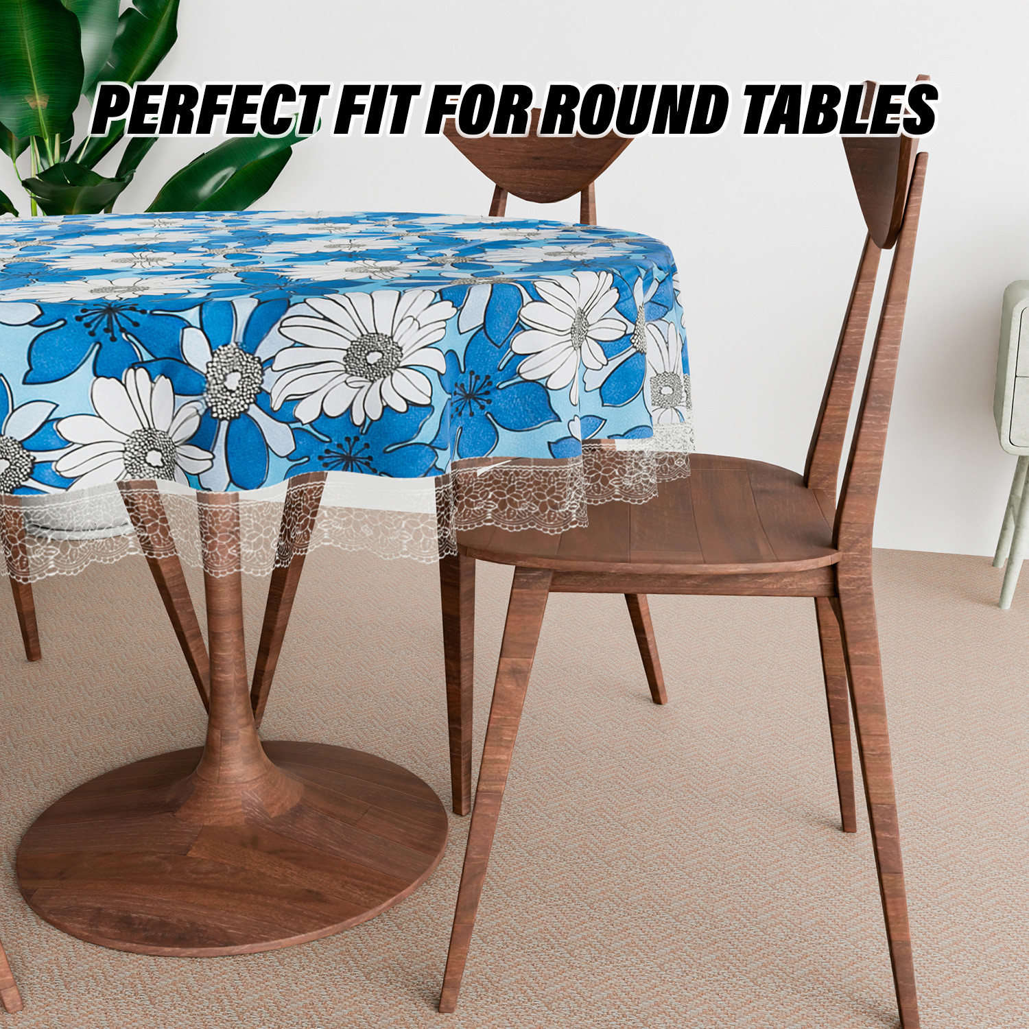 Kuber Industries Round Table Cover | Table Cloth for Round Tables | 4 Seater Round Table Cloth | Sunflower Kitchen Dining Tablecloth | Tabletop Cover | 60 Inch | Blue
