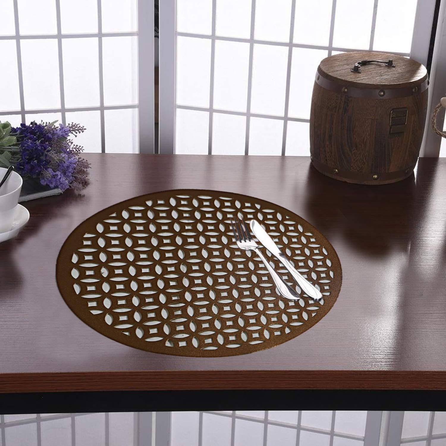 Kuber Industries Rounded Soft Leather Table Placemats, Set of 4 (Copper)
