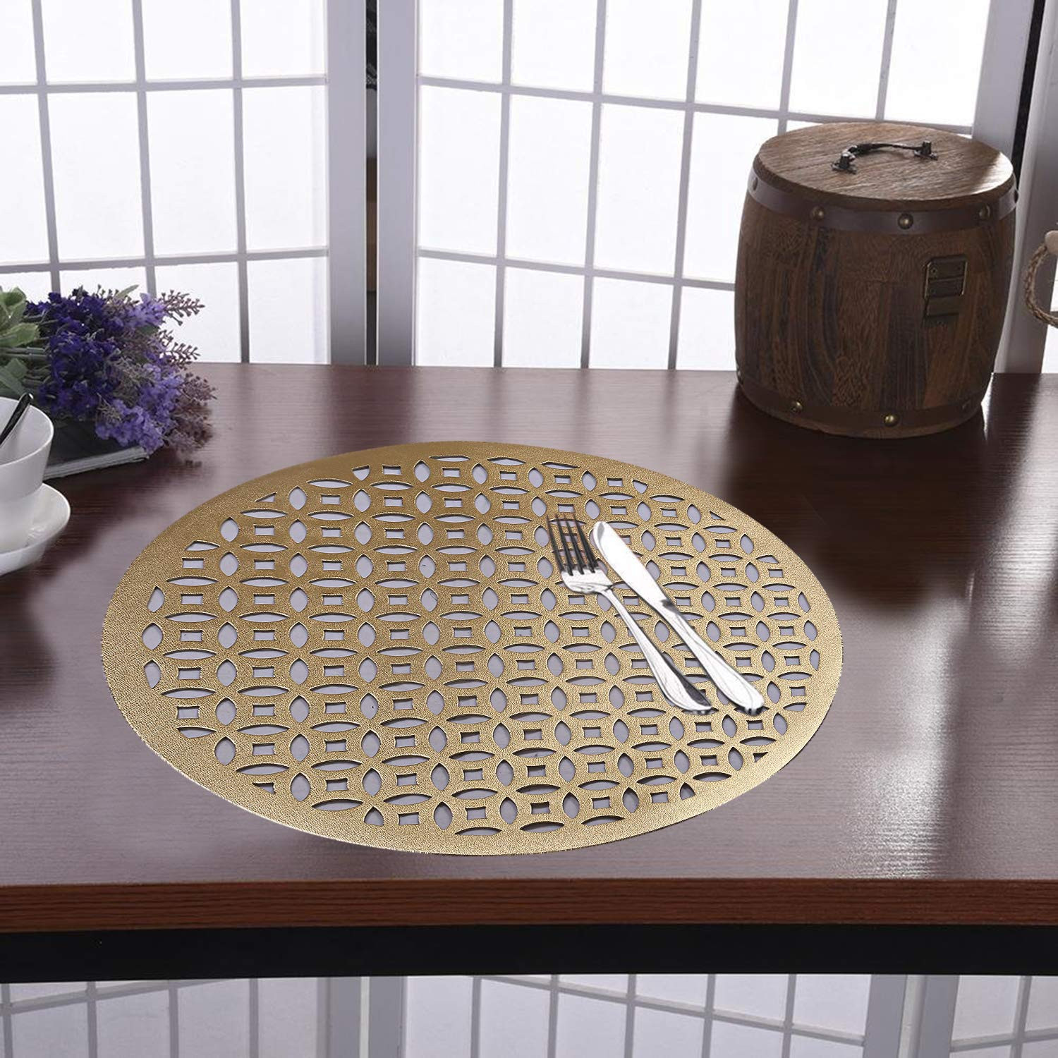 Kuber Industries Rounded Soft Leather Table Placemats, Set of 4 (Gold)
