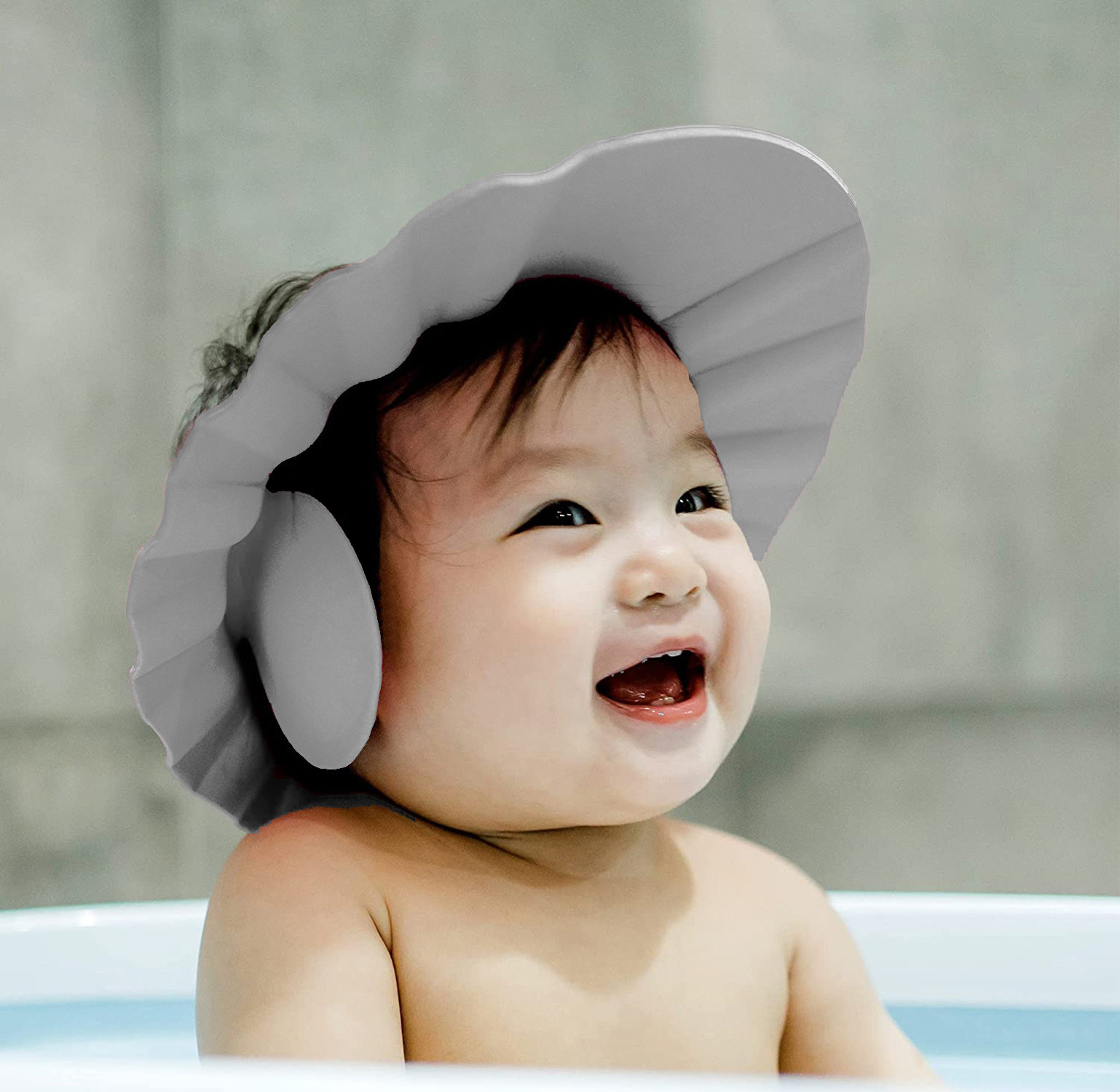 Kuber Industries Rubber Kids Adjustable Shower Cap For Wash Hair (Grey) 54KM4198